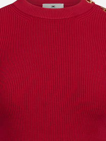 Top in maglia con dettagli gioiello rosso
