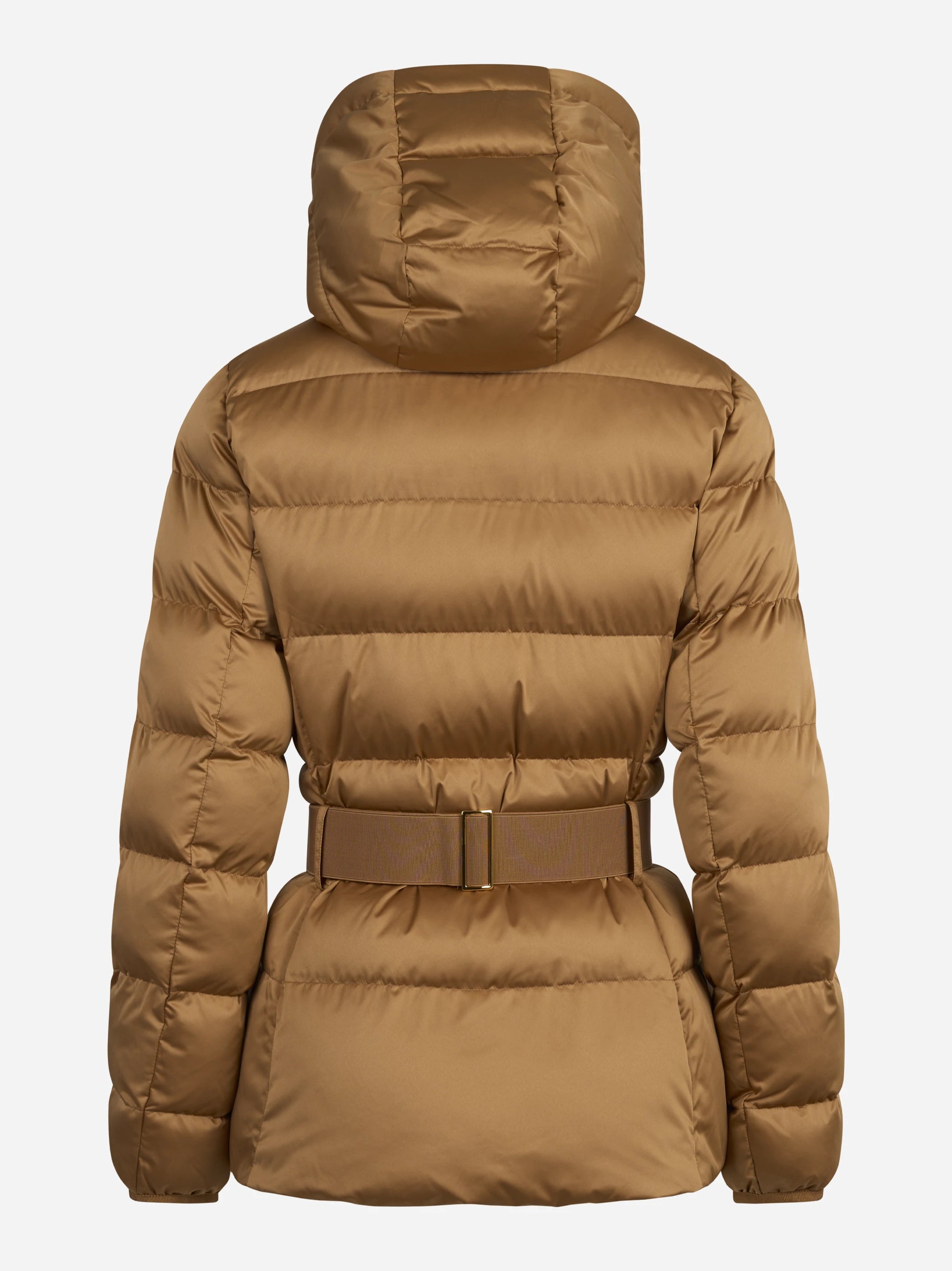 Piumino con cappuccio e cintura bronzo - vista posteriore