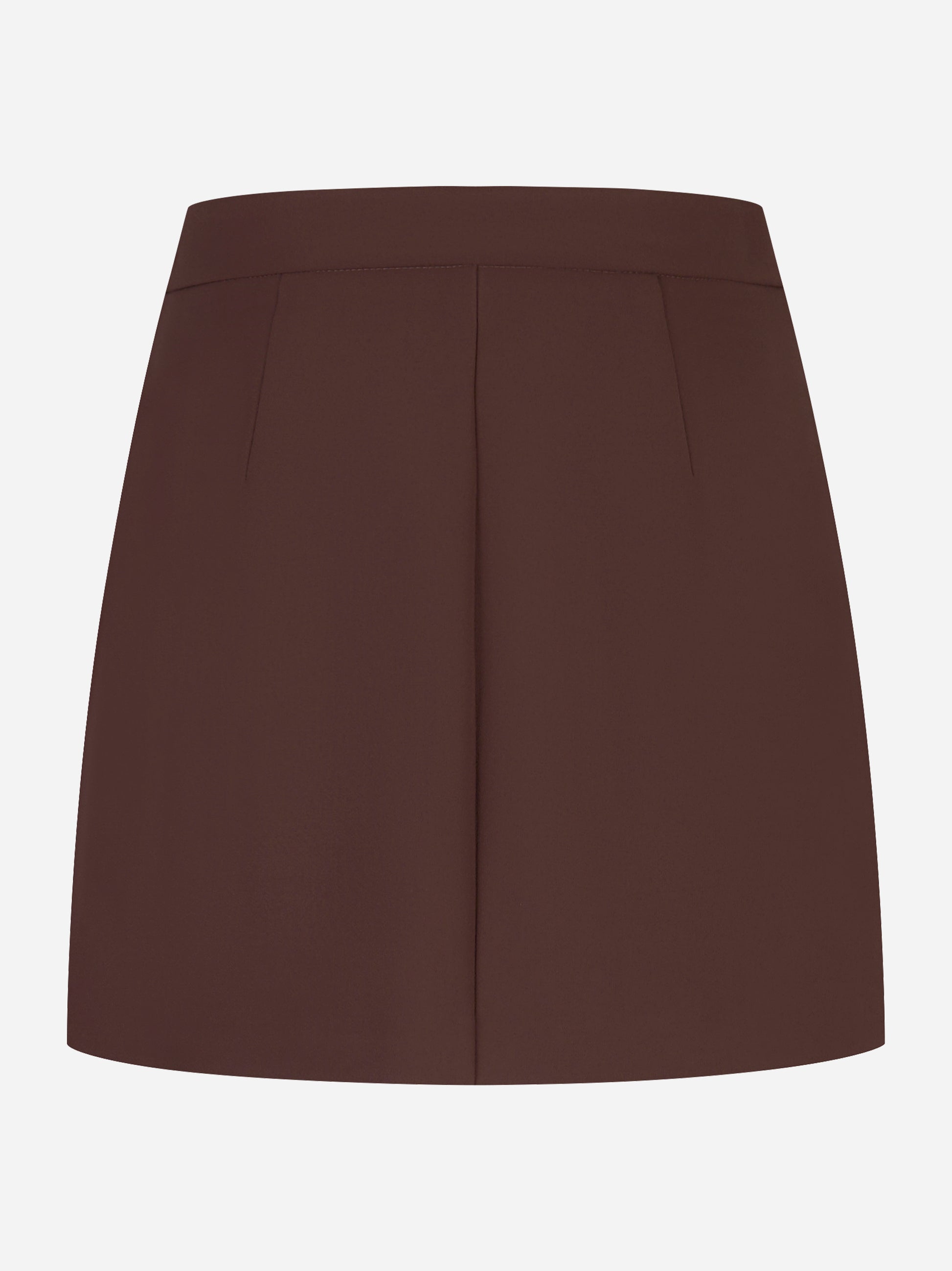 Gonna corta Elisabetta Franchi in doppio crepe marrone con zip decorative, vista posteriore