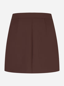 Gonna corta Elisabetta Franchi in doppio crepe marrone con zip decorative, vista posteriore