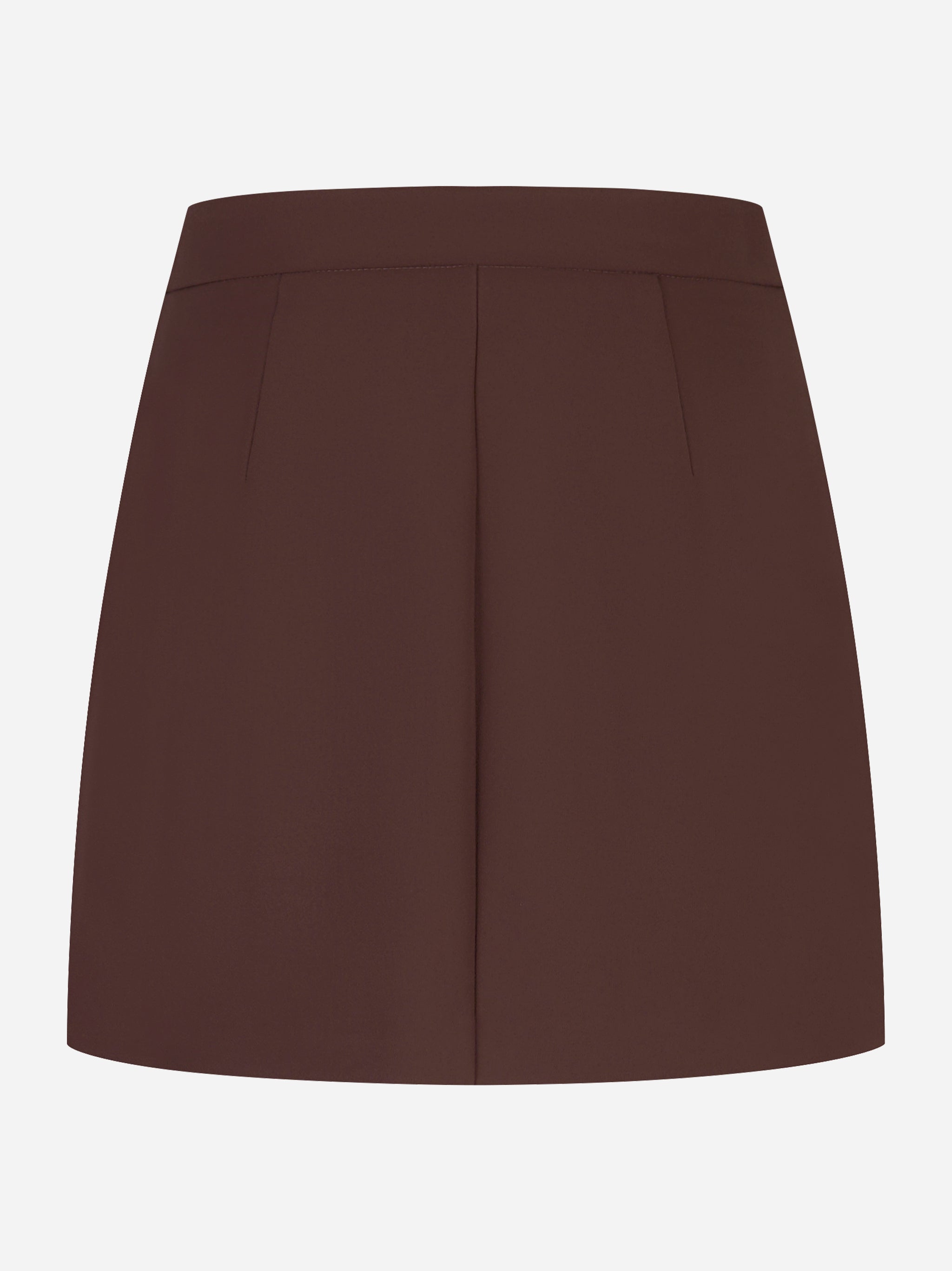 Gonna corta Elisabetta Franchi in doppio crepe marrone con zip decorative, vista posteriore