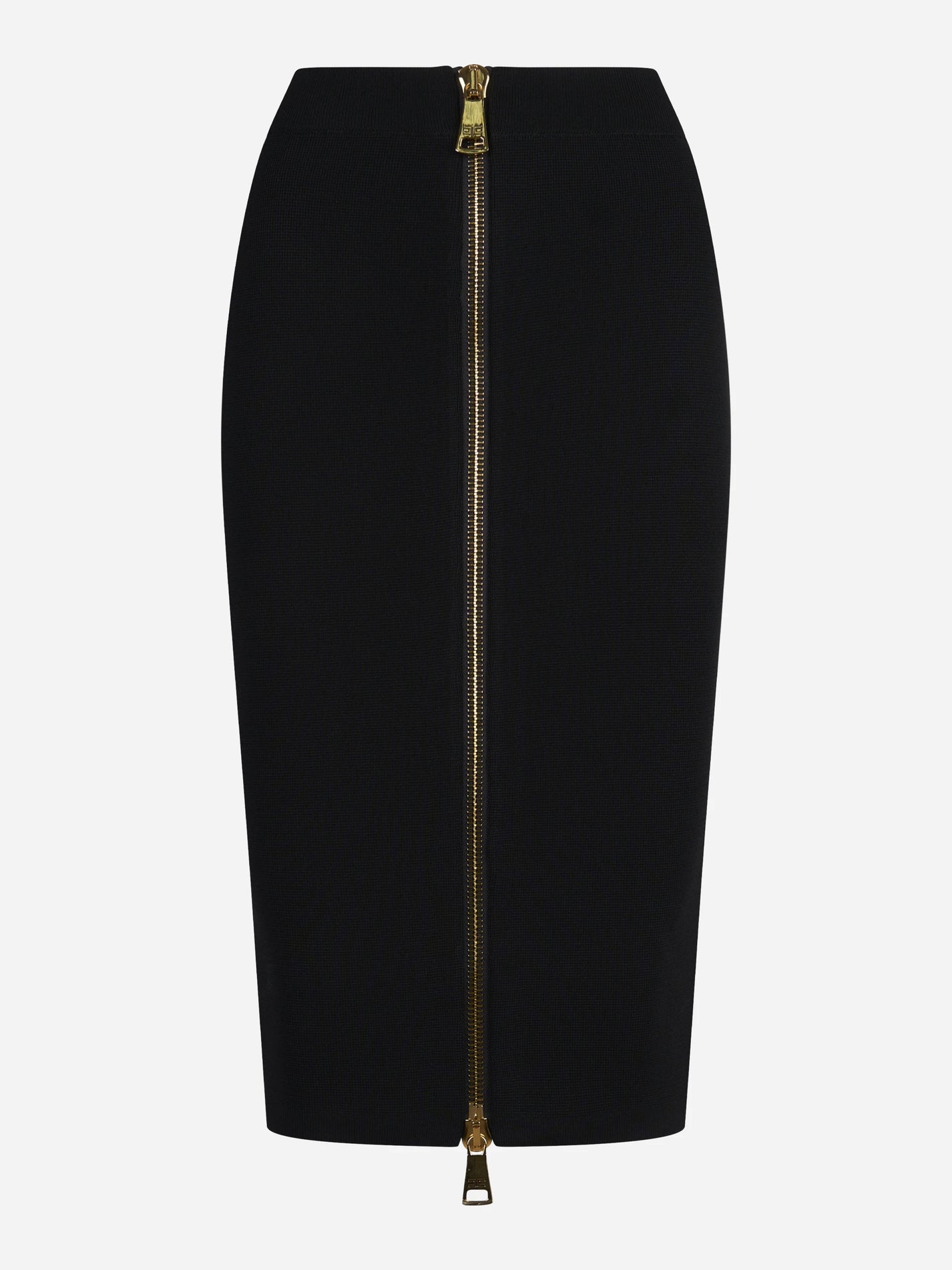 Gonna midi in maglia con zip nera - vista frontale