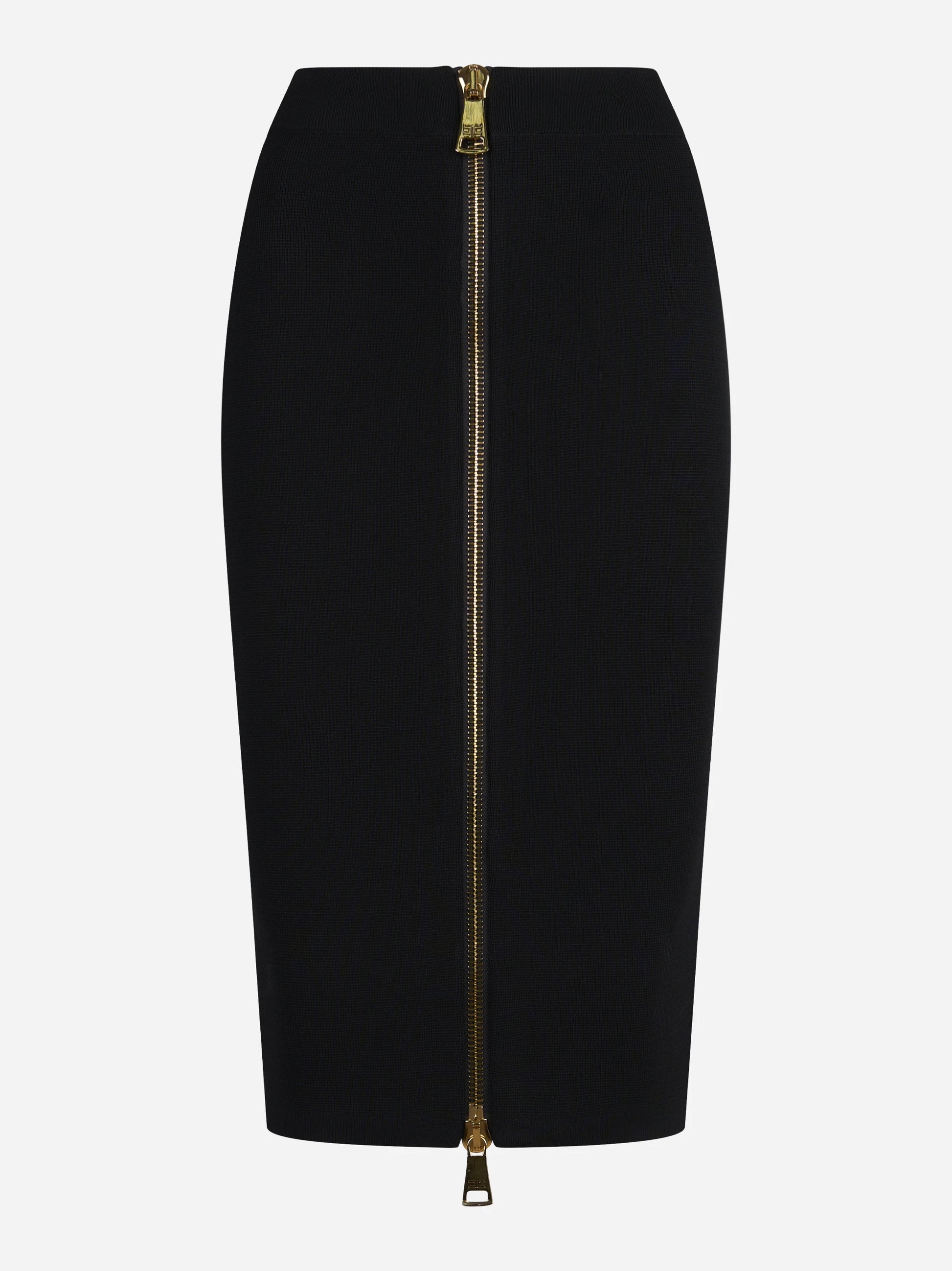 Gonna midi in maglia con zip nera - vista frontale
