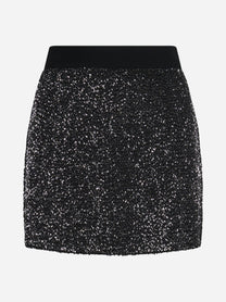 Gonna corta in maglia con paillettes nera - vista frontale