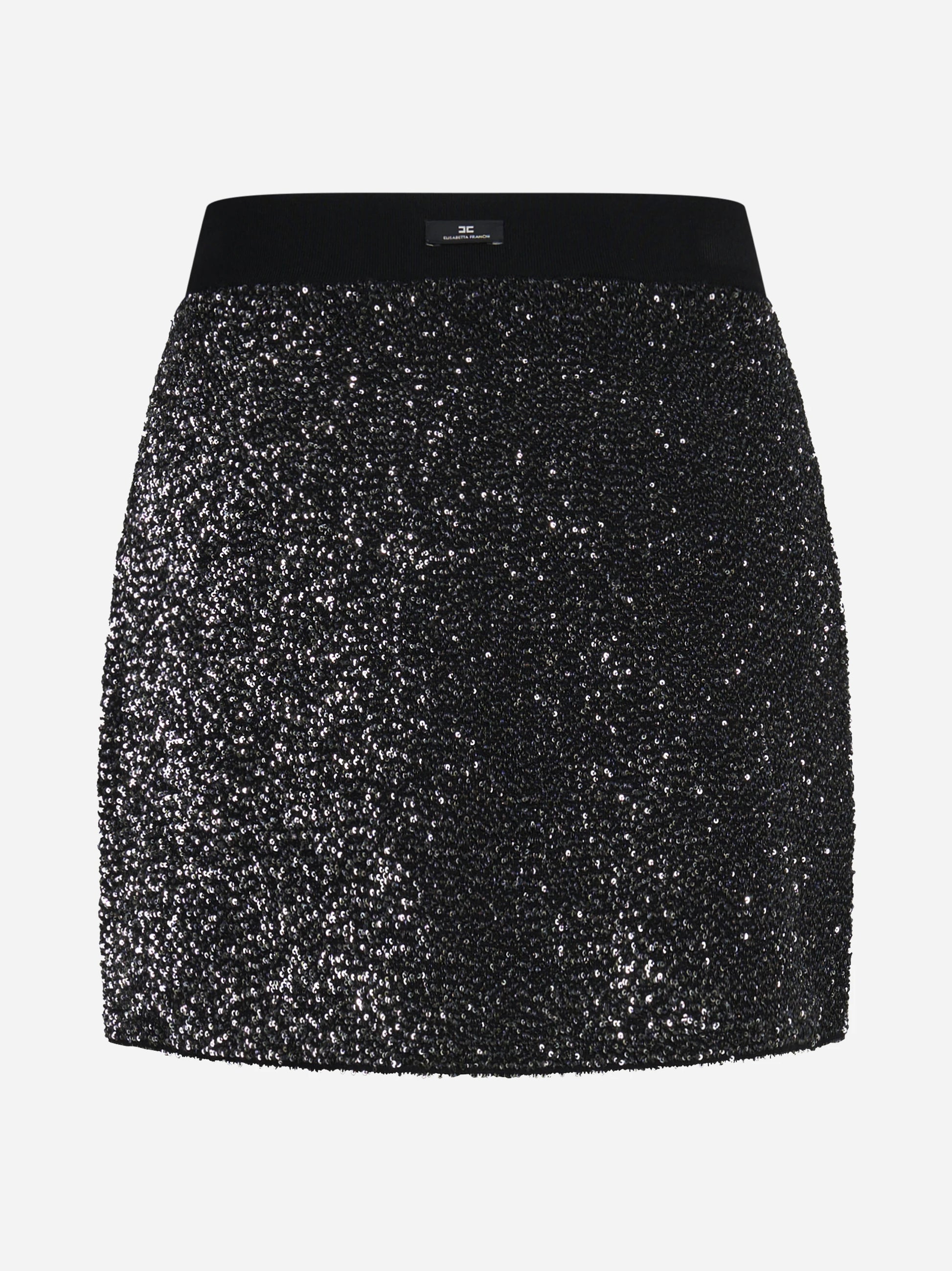 Gonna corta in maglia con paillettes nera - vista posteriore