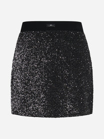 Gonna corta in maglia con paillettes nera - vista posteriore