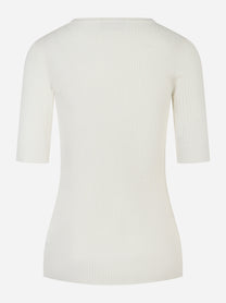 Maglia panna a costine Elisabetta Franchi con taschino e dettaglio oro - retro