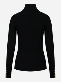 Maglia nera a costine Elisabetta Franchi con dolcevita e bottoni dorati ai polsi – vista posteriore