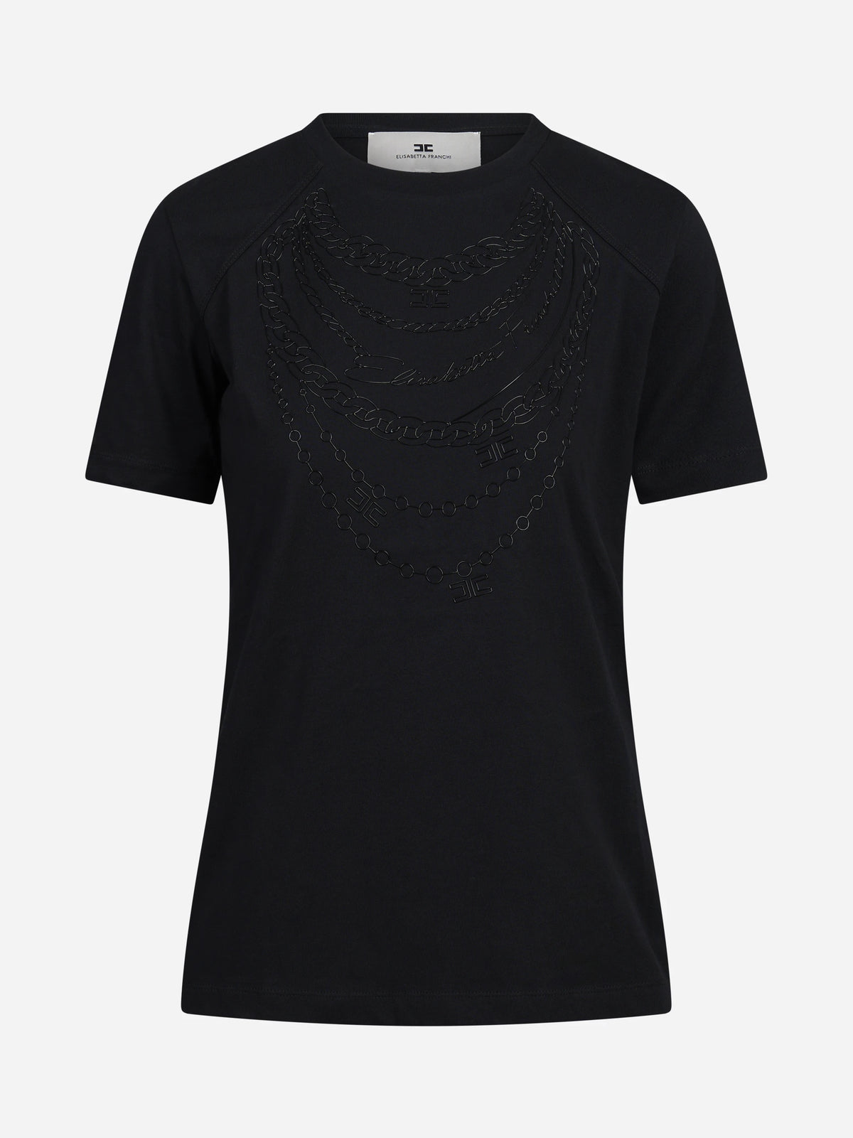 T-shirt in cotone con stampa catene nera - vista frontale