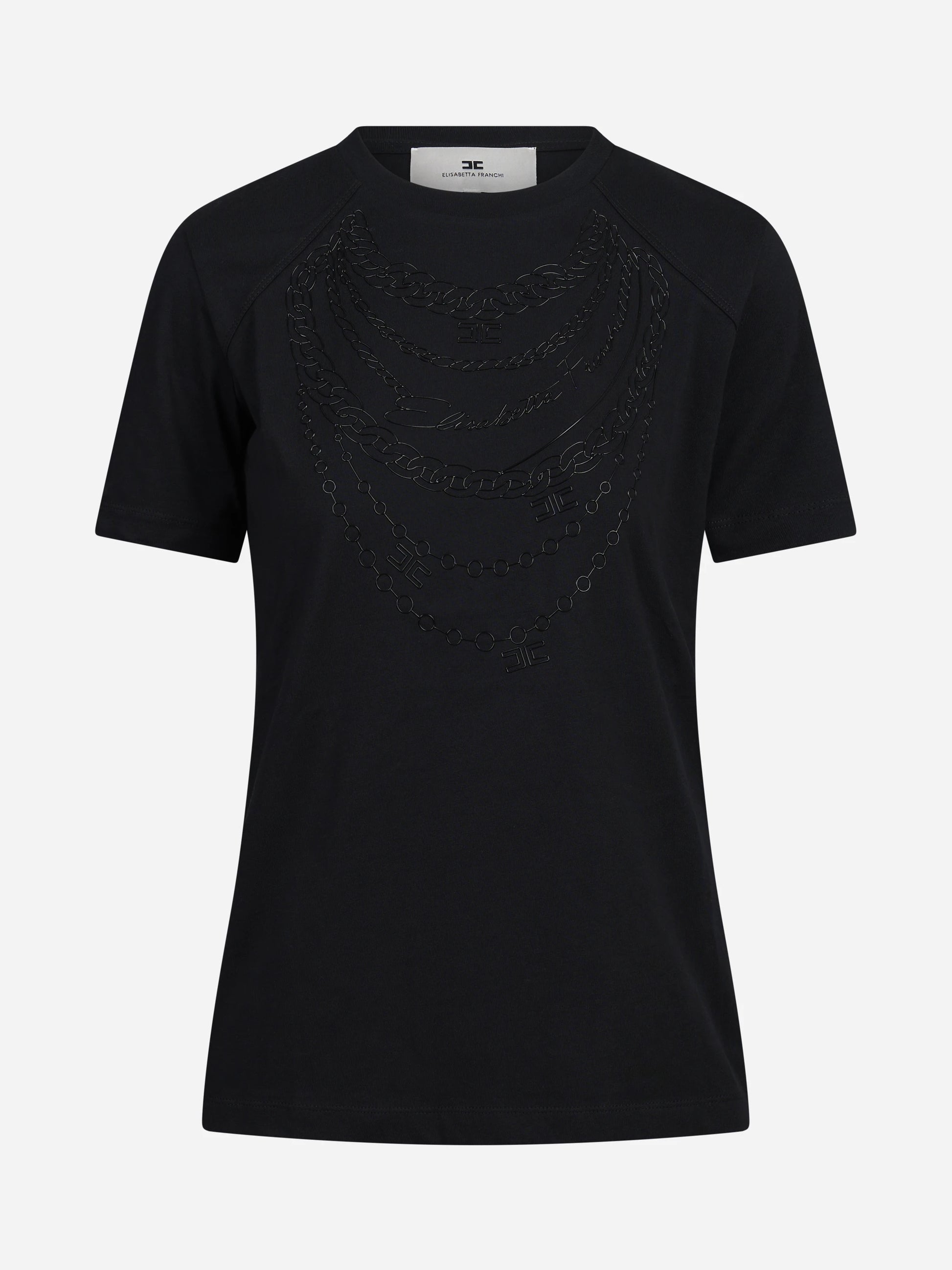 T-shirt in cotone con stampa catene nera - vista frontale