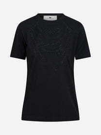 T-shirt in cotone con stampa catene nera - vista frontale