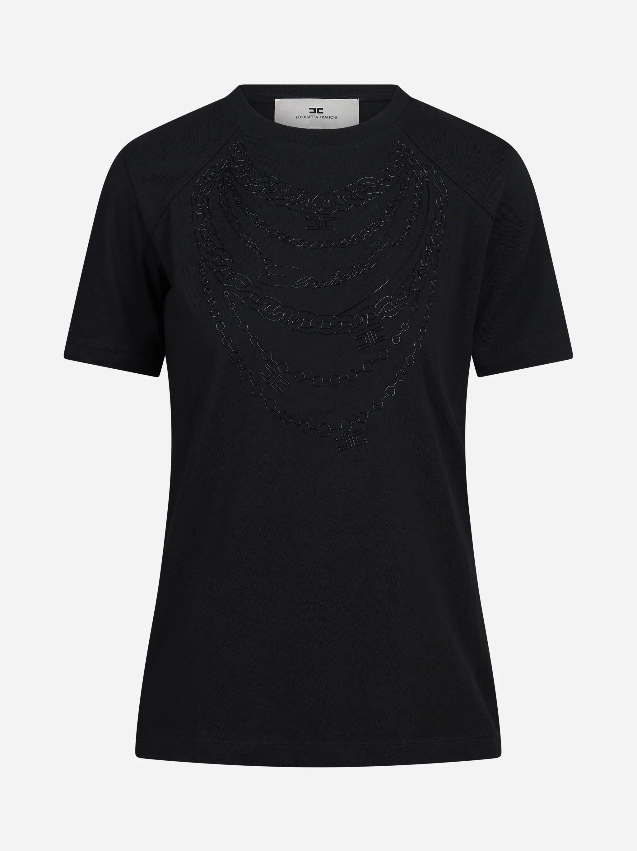 T-shirt in cotone con stampa catene nera - vista frontale