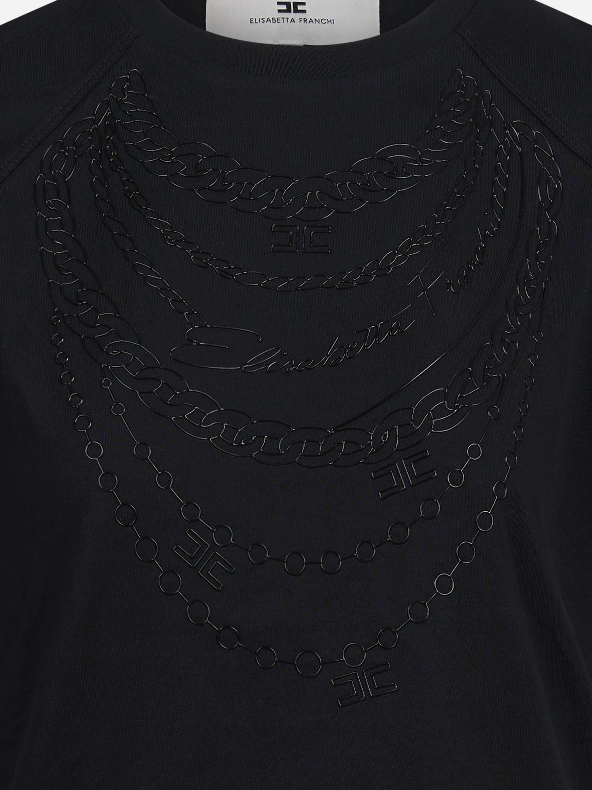 T-shirt in cotone con stampa catene nera - vista laterale e dettagli