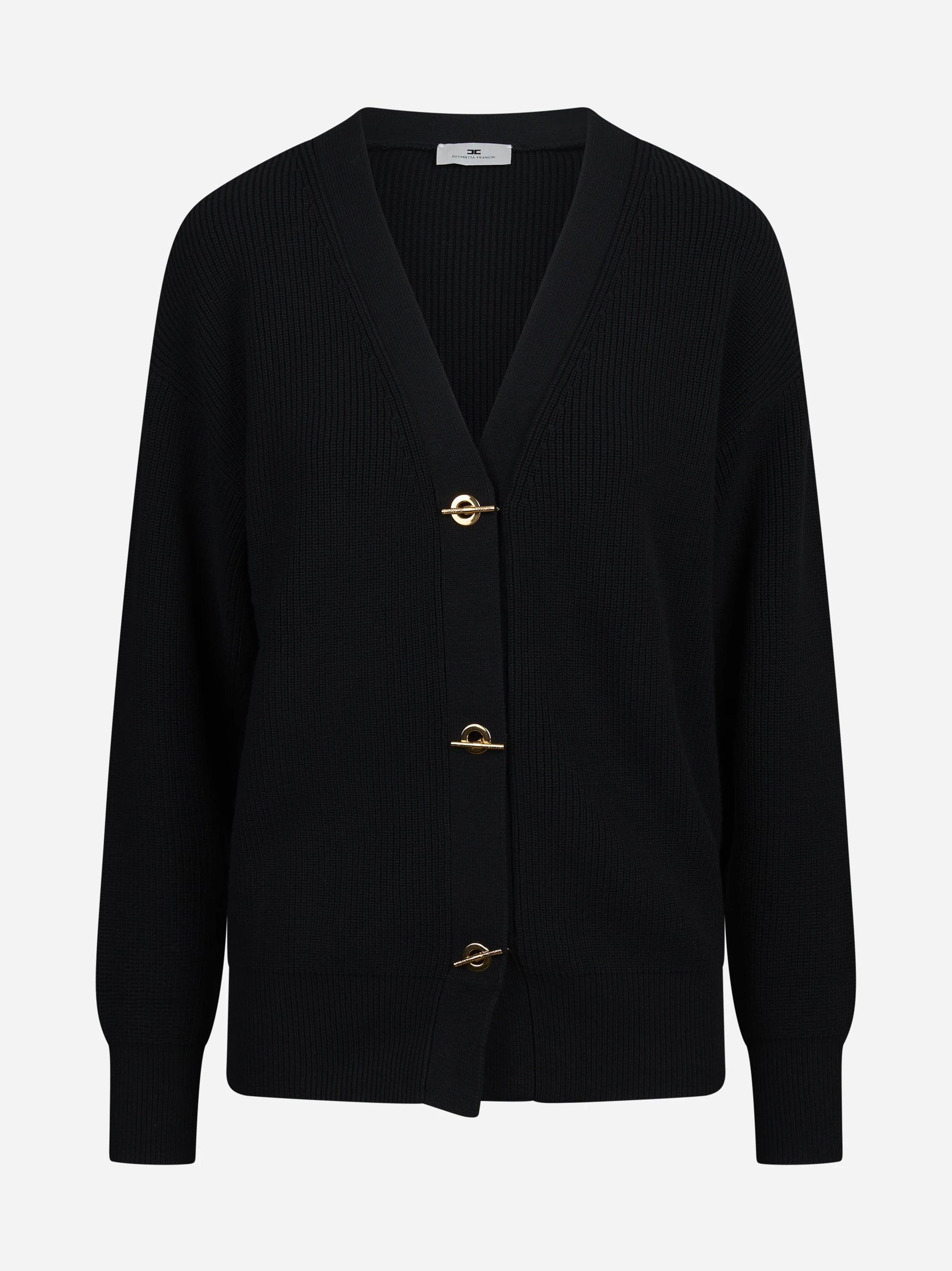 Cardigan in viscosa con bottoni gioiello nero - vista frontale
