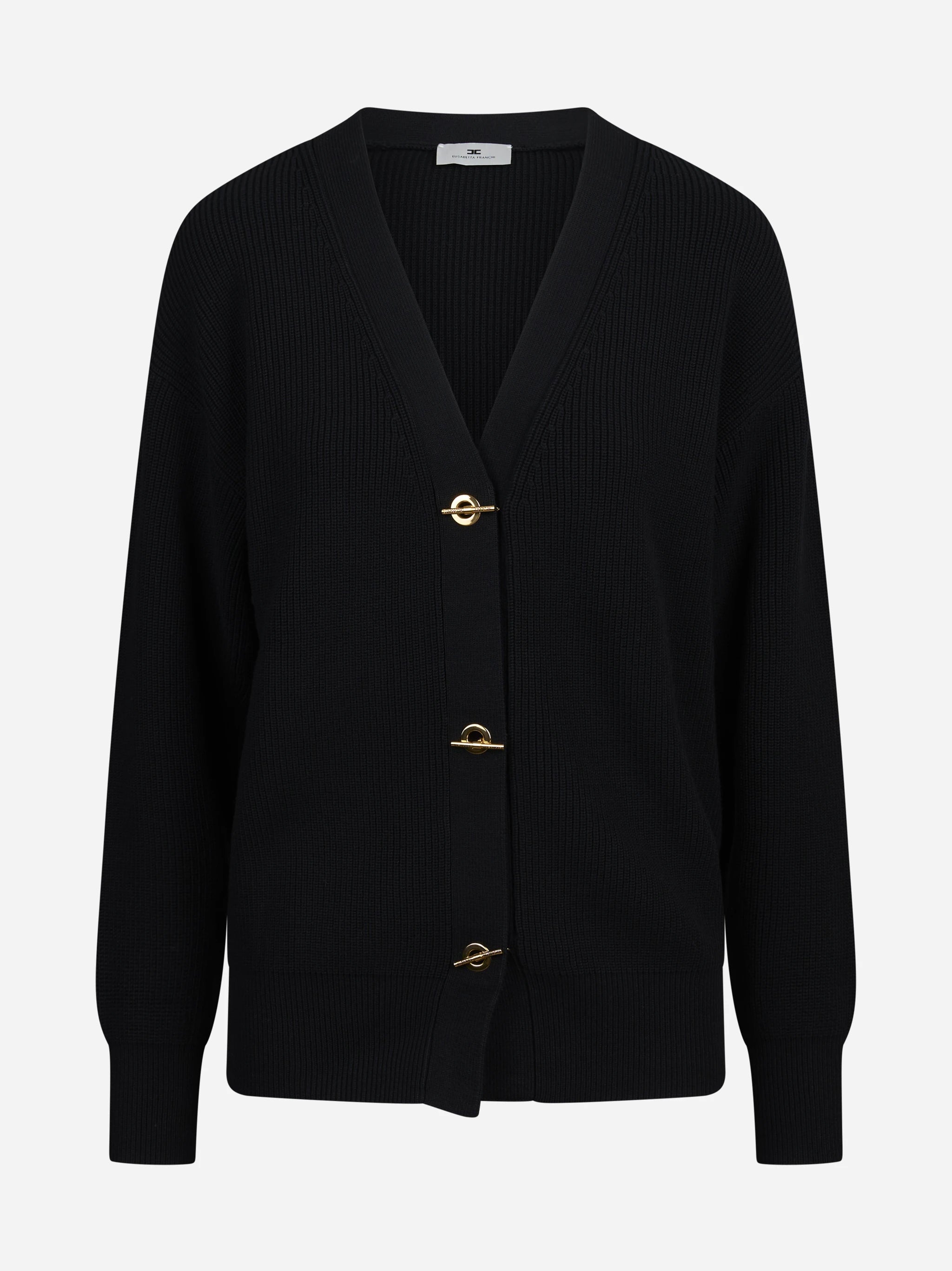 Cardigan in viscosa con bottoni gioiello nero - vista frontale