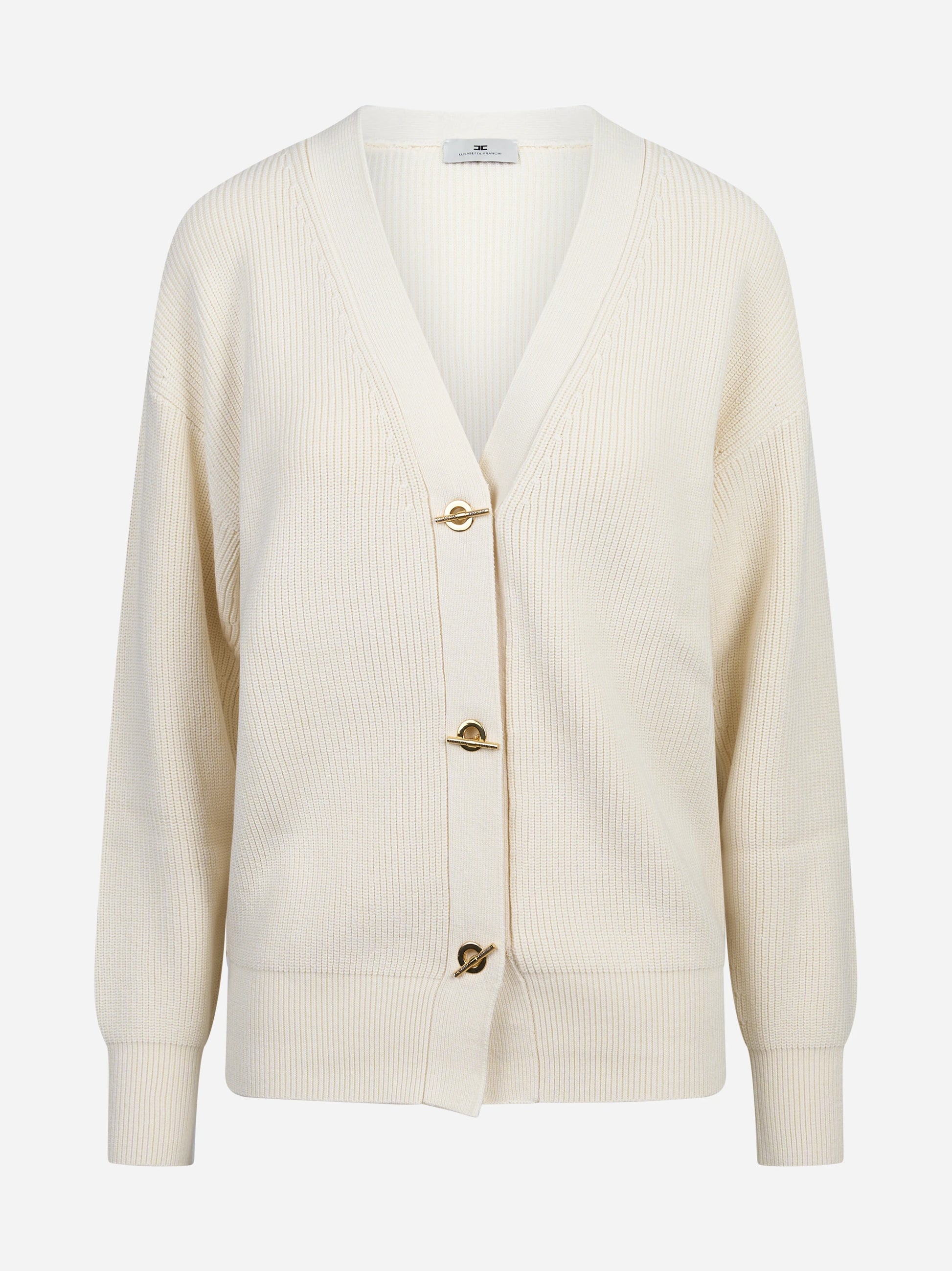 Cardigan in viscosa con bottoni gioiello avorio - vista frontale