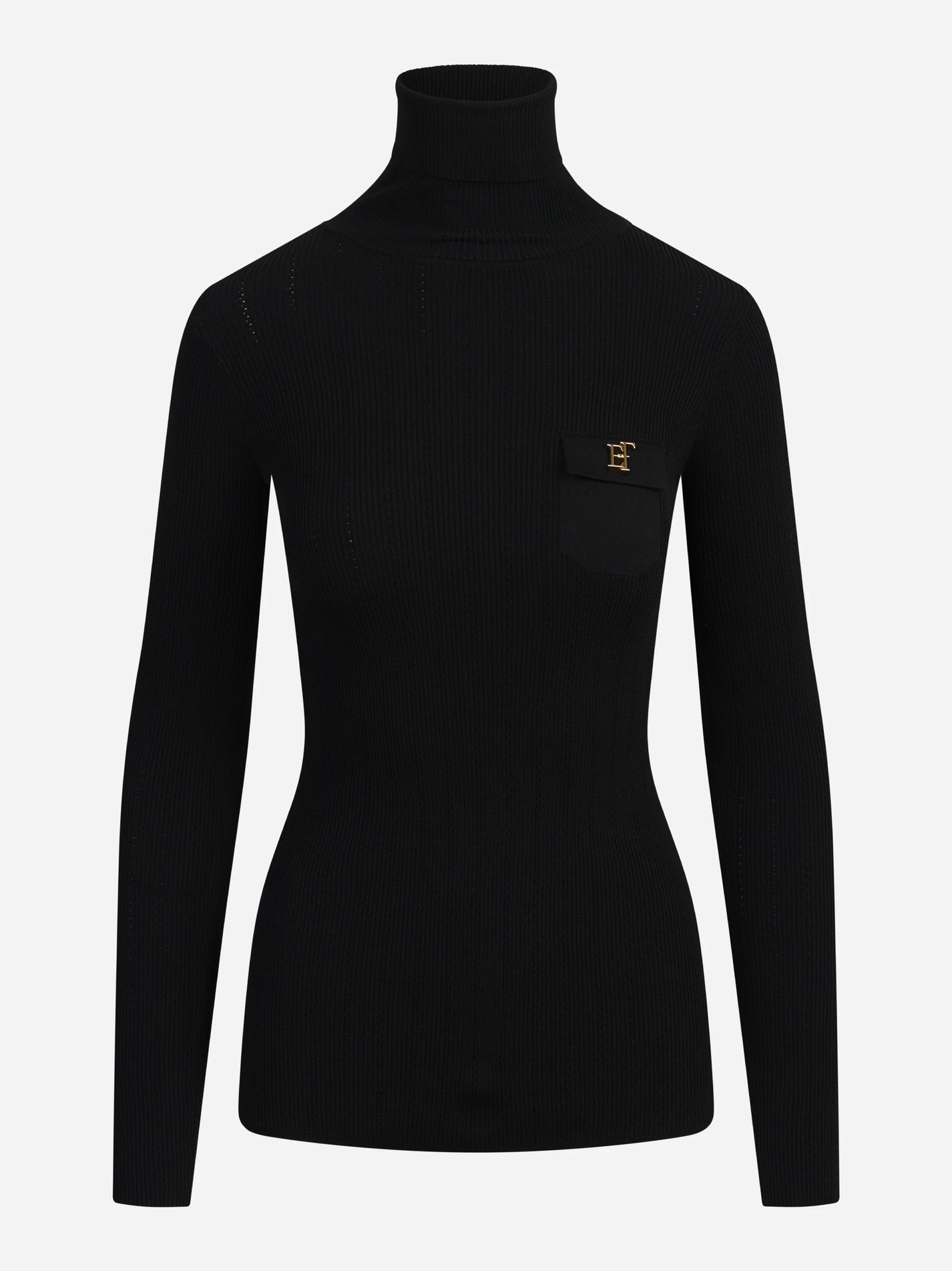 Dolcevita in maglia con ricami à jour nero - vista frontale