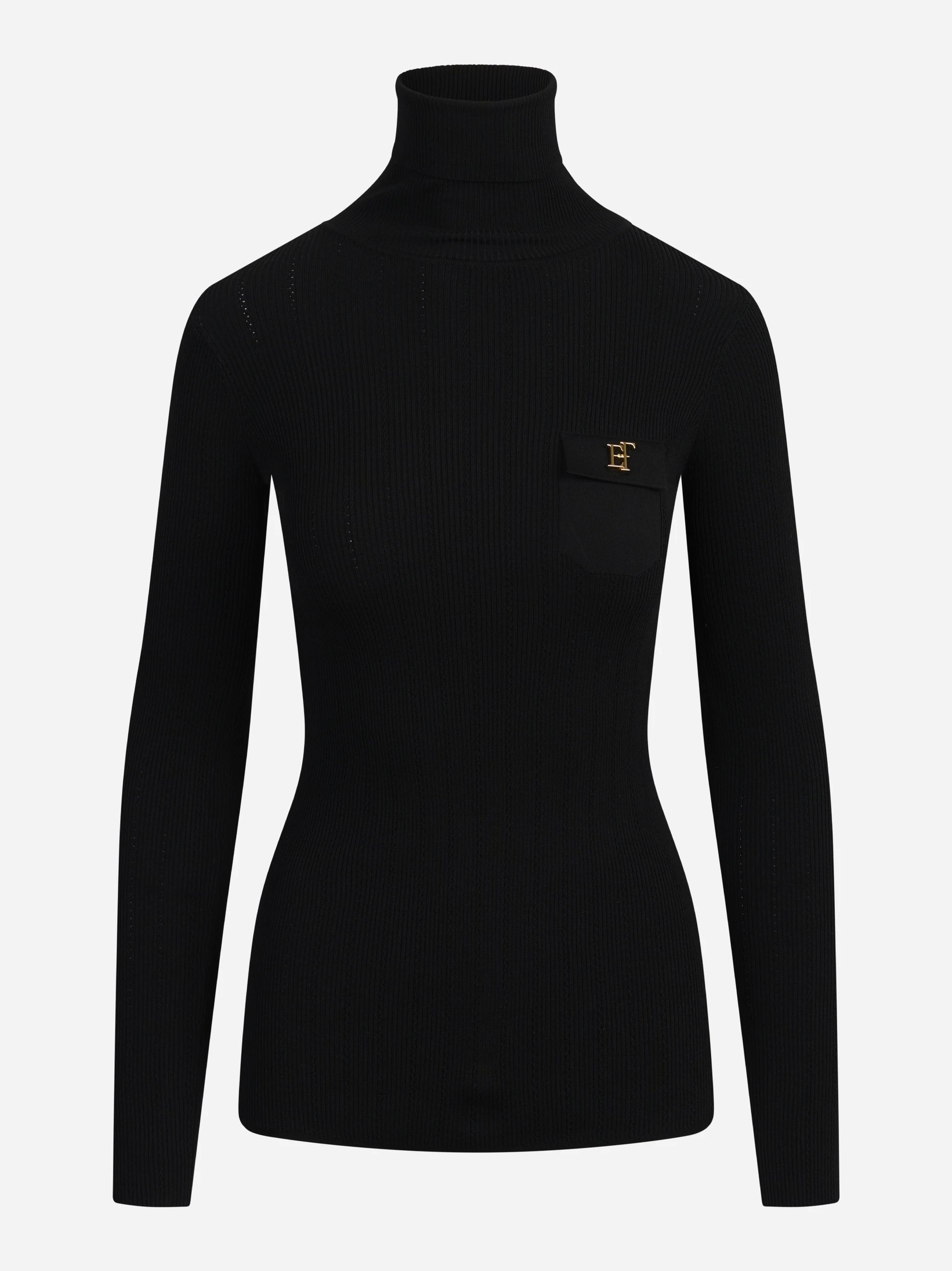 Dolcevita in maglia con ricami à jour nero - vista frontale