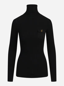 Dolcevita in maglia con ricami à jour nero - vista frontale