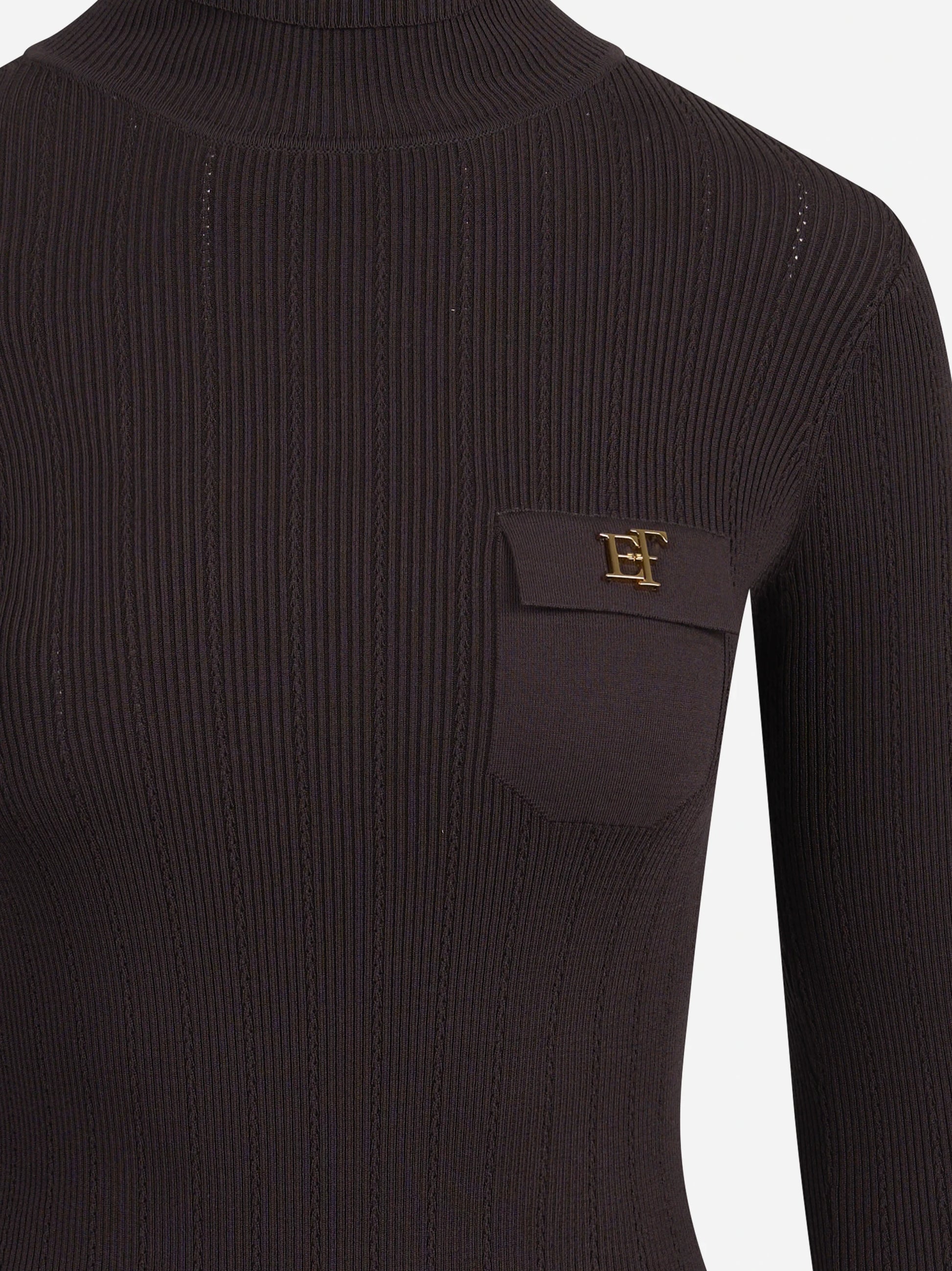 Dolcevita in maglia con ricami à jour marrone - dettaglio prodotto