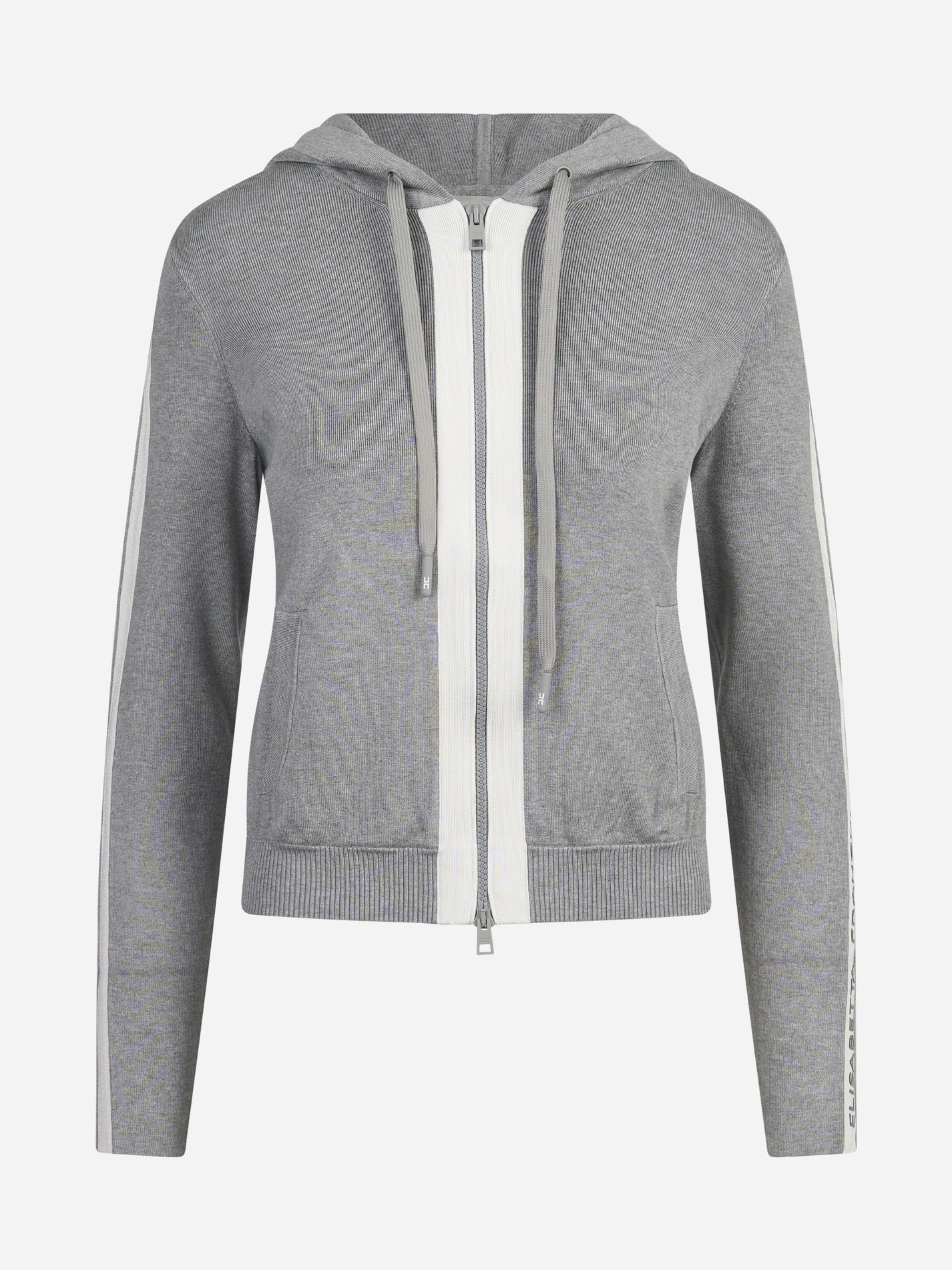 Felpa in maglia bicolore con cappuccio grigia - vista frontale