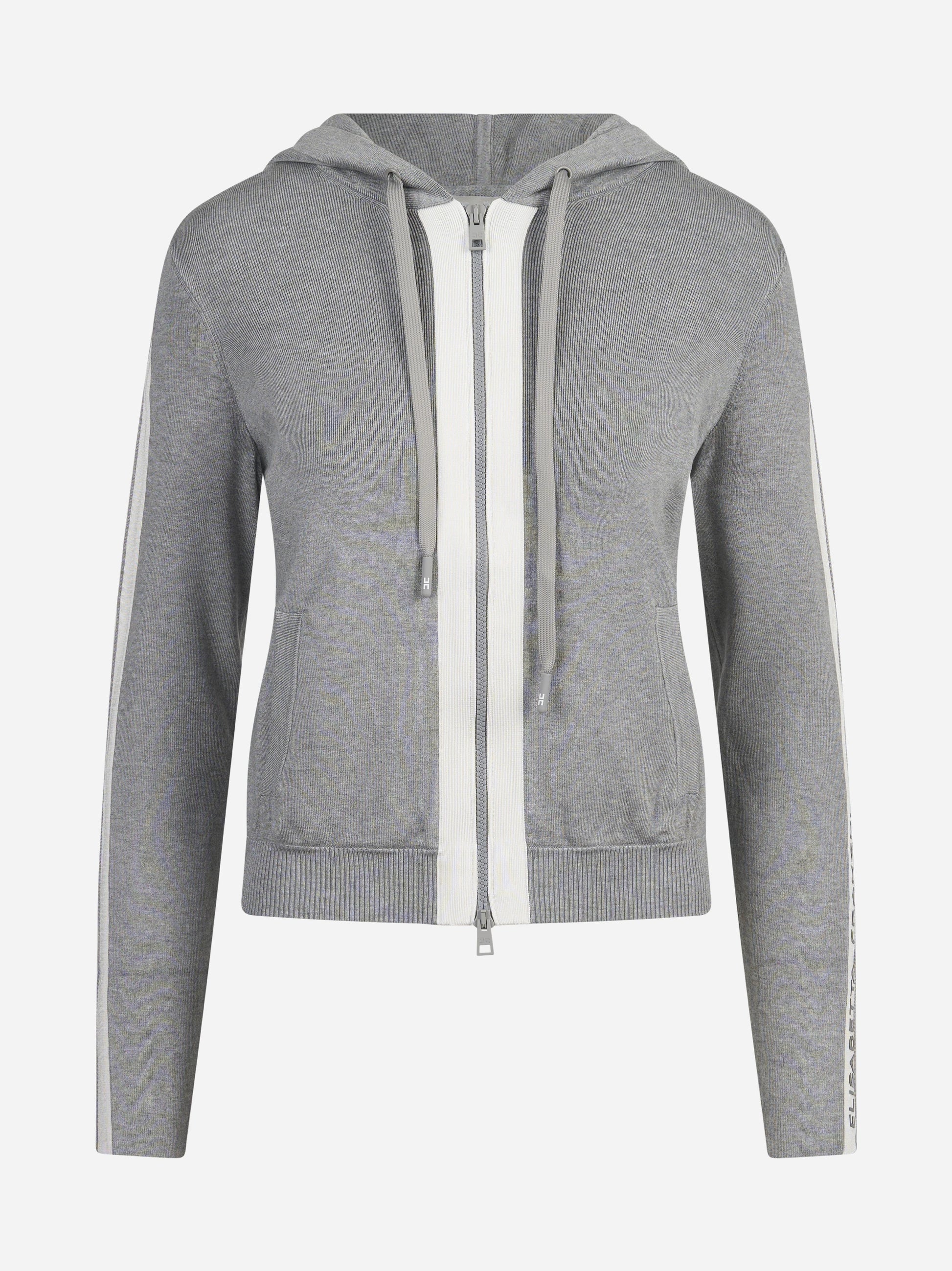 Felpa in maglia bicolore con cappuccio grigia - vista frontale
