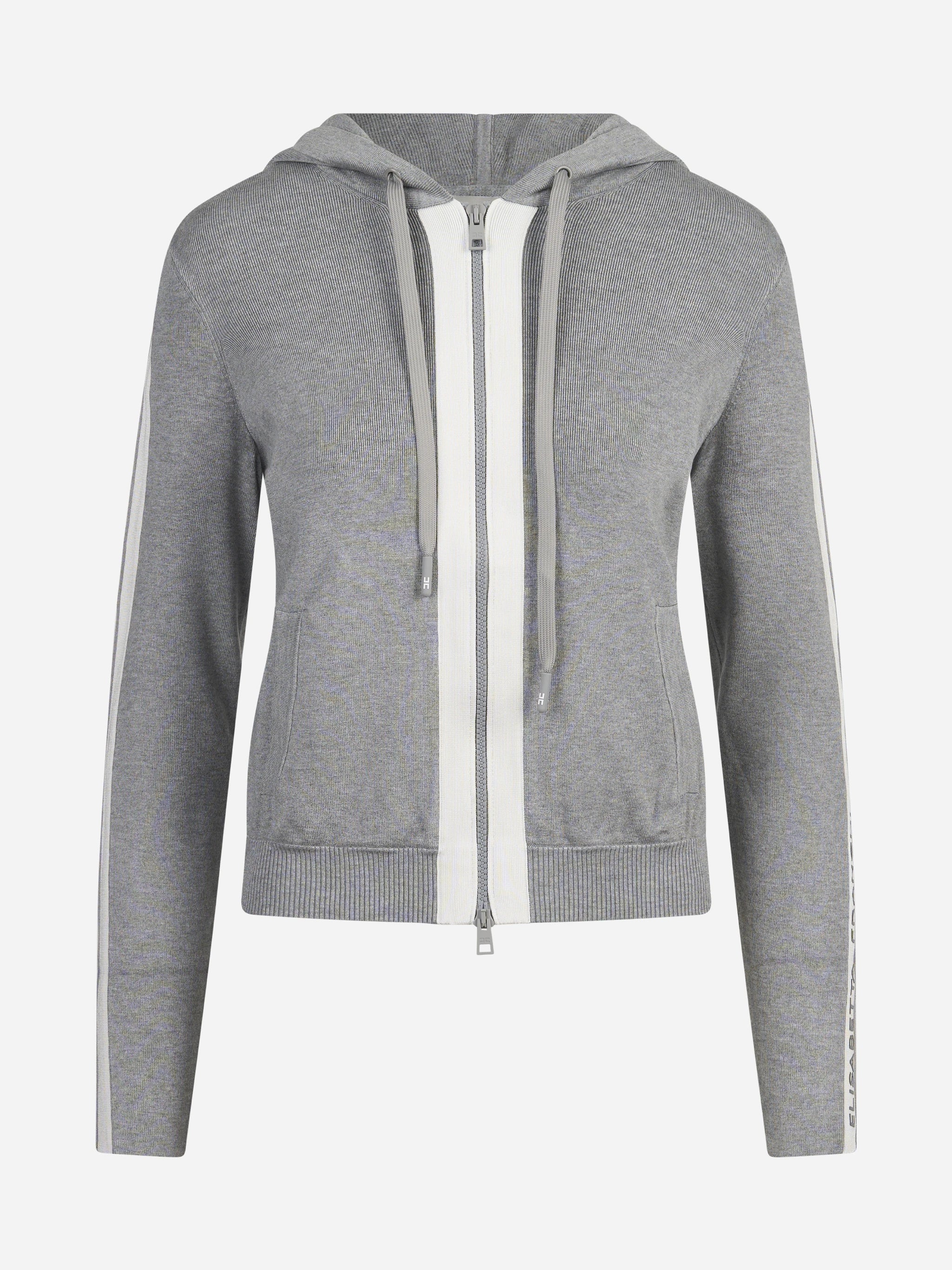 Felpa in maglia bicolore con cappuccio grigia - vista frontale