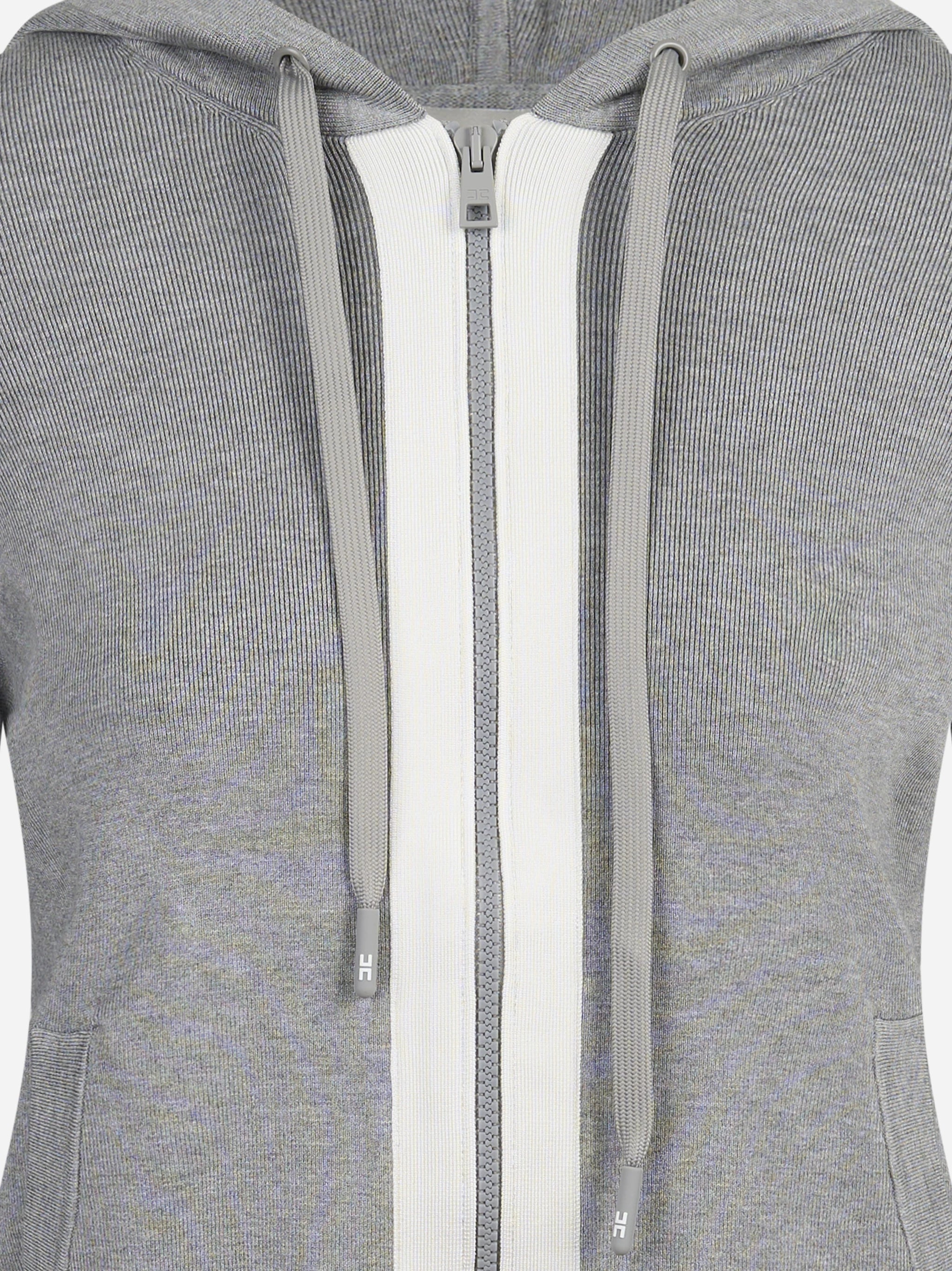 Felpa in maglia bicolore con cappuccio grigia - dettaglio prodotto