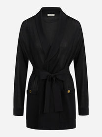 Cardigan lungo in viscosa con cintura nero - vista frontale