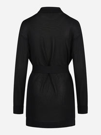 Cardigan lungo in viscosa con cintura nero - vista posteriore