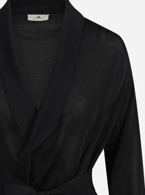 Cardigan lungo in viscosa con cintura nero - dettaglio prodotto