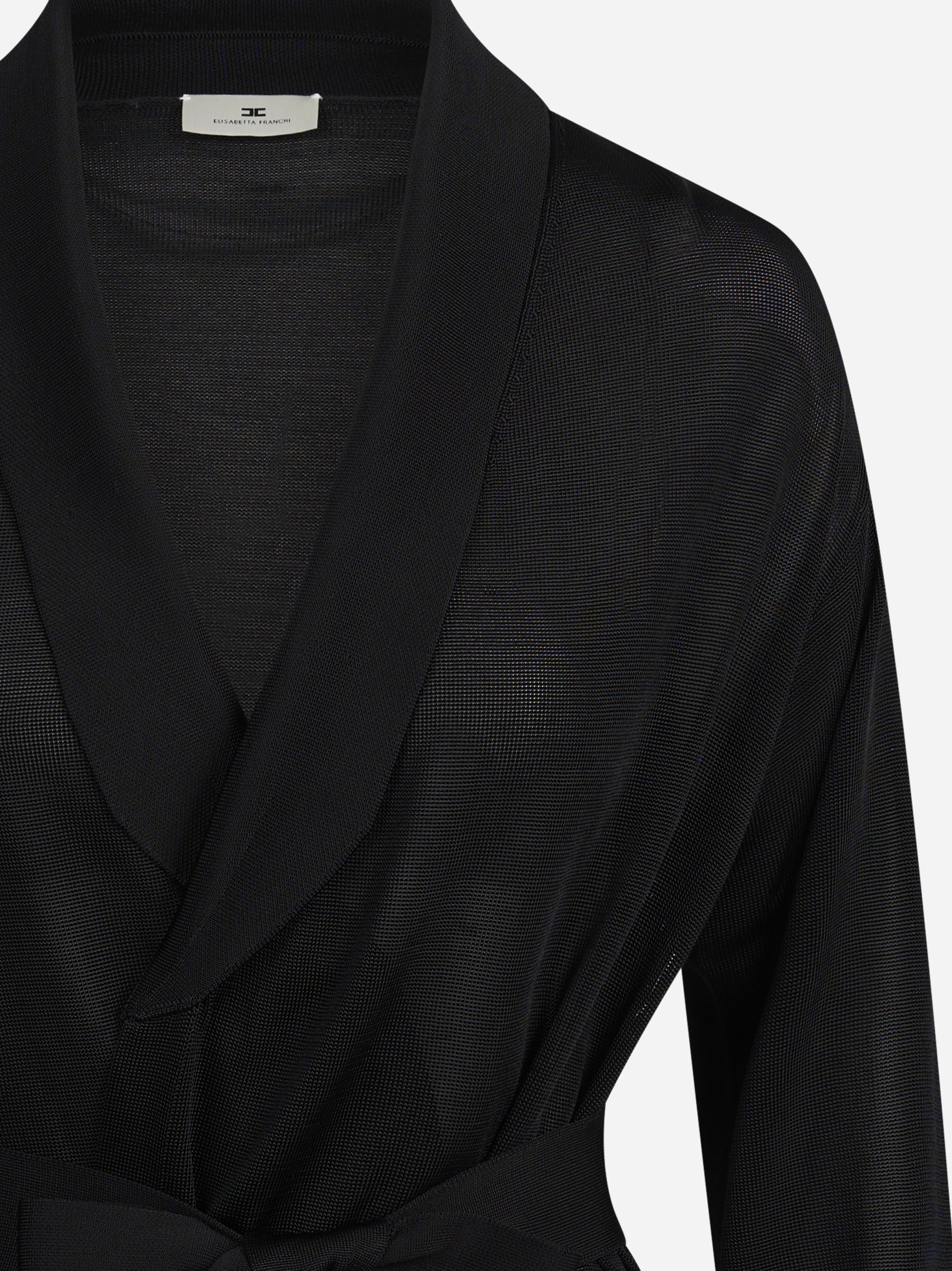 Cardigan lungo in viscosa con cintura nero - dettaglio prodotto