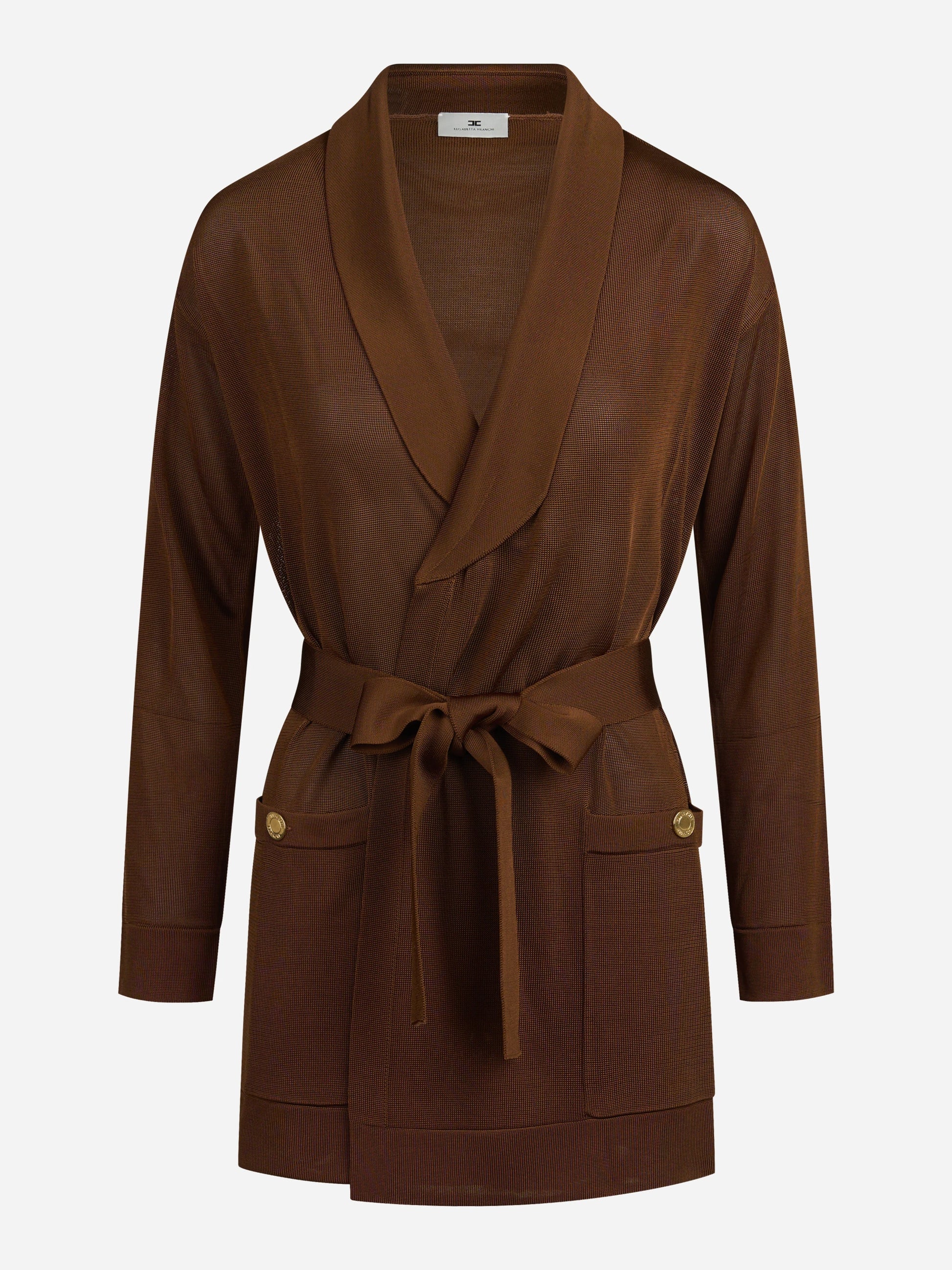 Cardigan in viscosa con cintura marrone - vista frontale