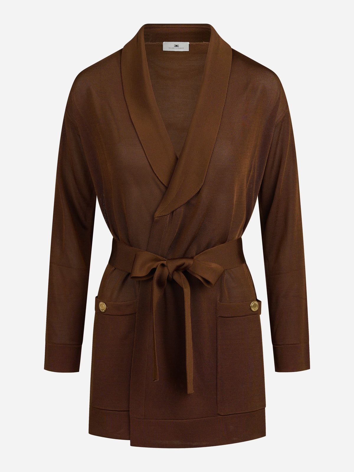 Cardigan in viscosa con cintura marrone - vista frontale