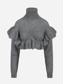 Pullover in mohair con volant - vista frontale