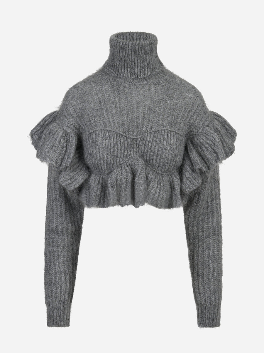 Pullover in mohair con volant - vista frontale