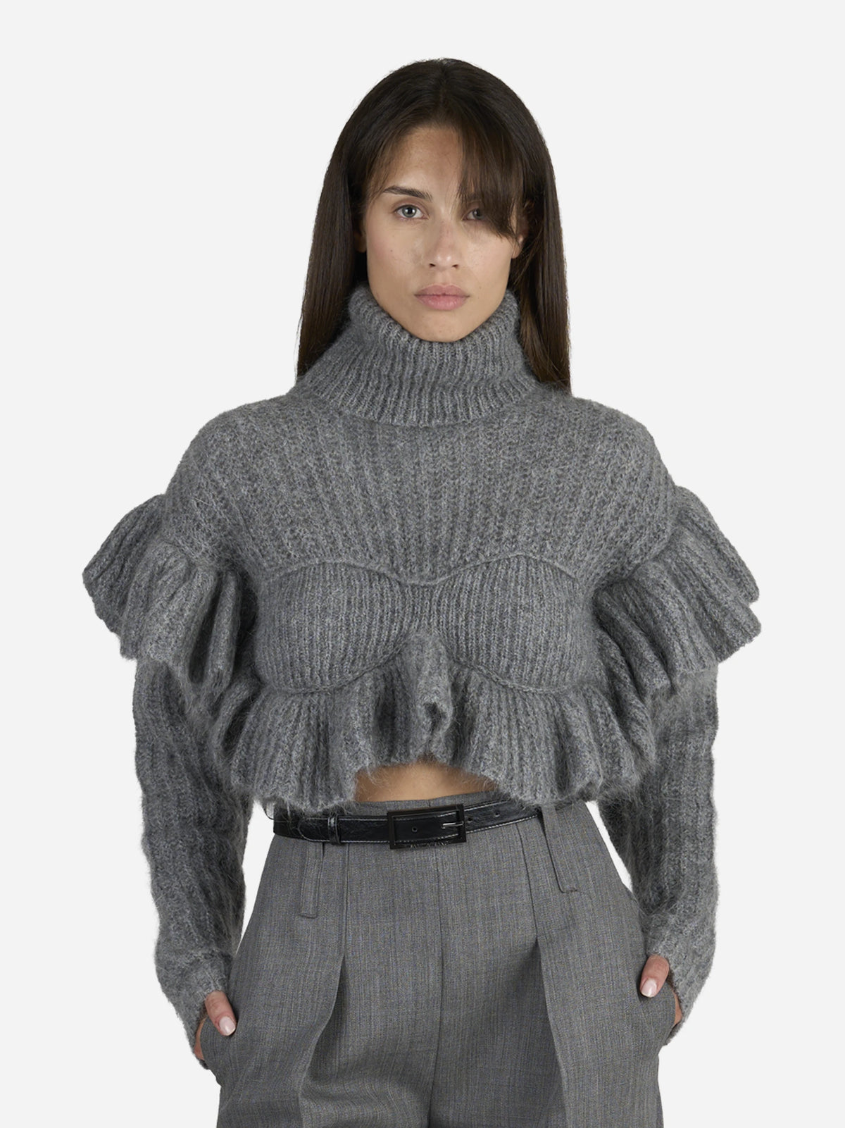 Pullover in mohair con volant - indossato, vista frontale