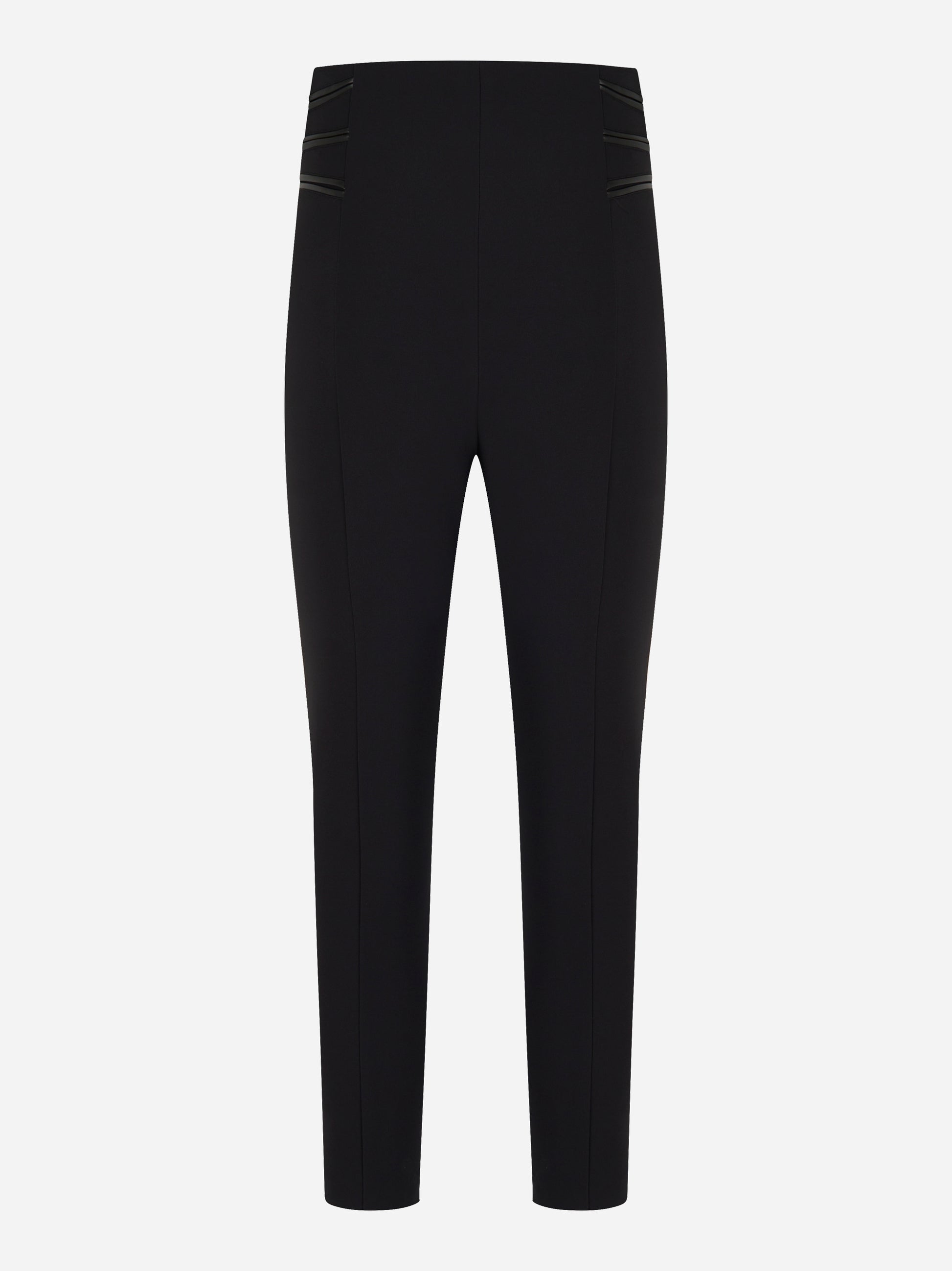 Pantaloni neri in crepe con zip dorate e dettagli in ecopelle by Elisabetta Franchi - retro