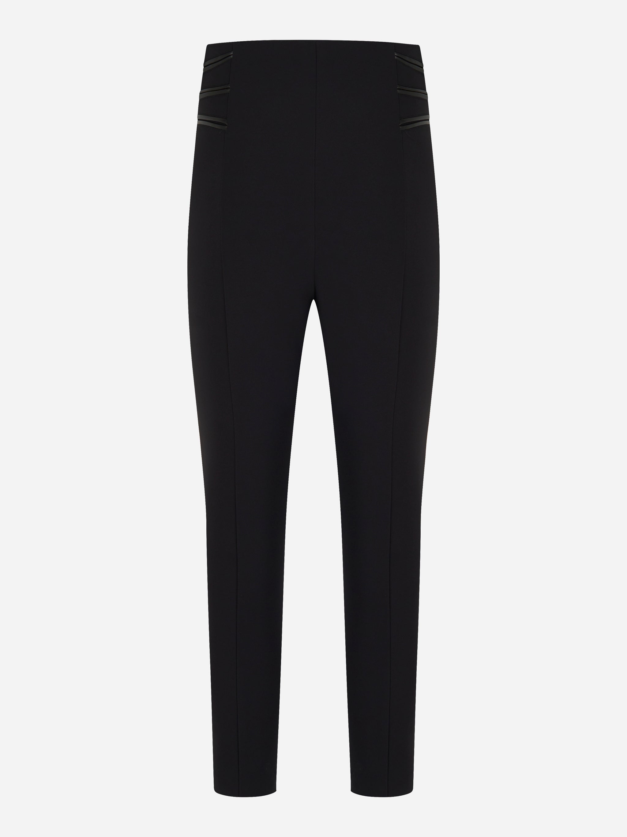 Pantaloni neri in crepe con zip dorate e dettagli in ecopelle by Elisabetta Franchi - retro