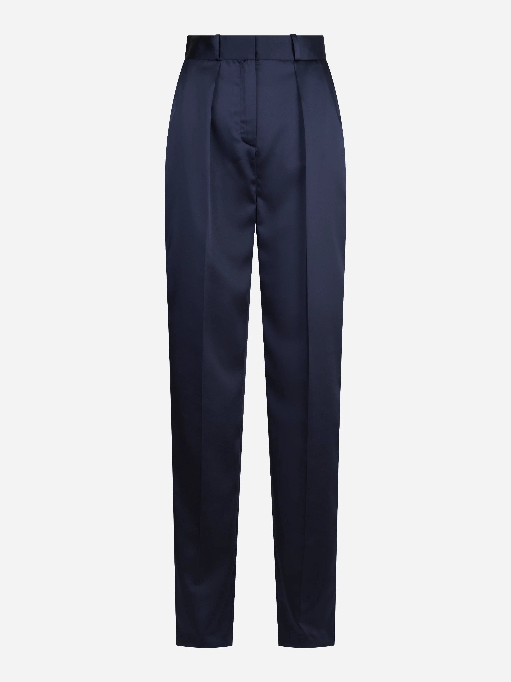 Pantaloni in raso stretch blu notte - vista frontale