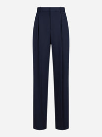 Pantaloni in gabardina fluida blu - vista frontale