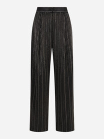 Pantalone cropped gessato con strass nero - vista frontale
