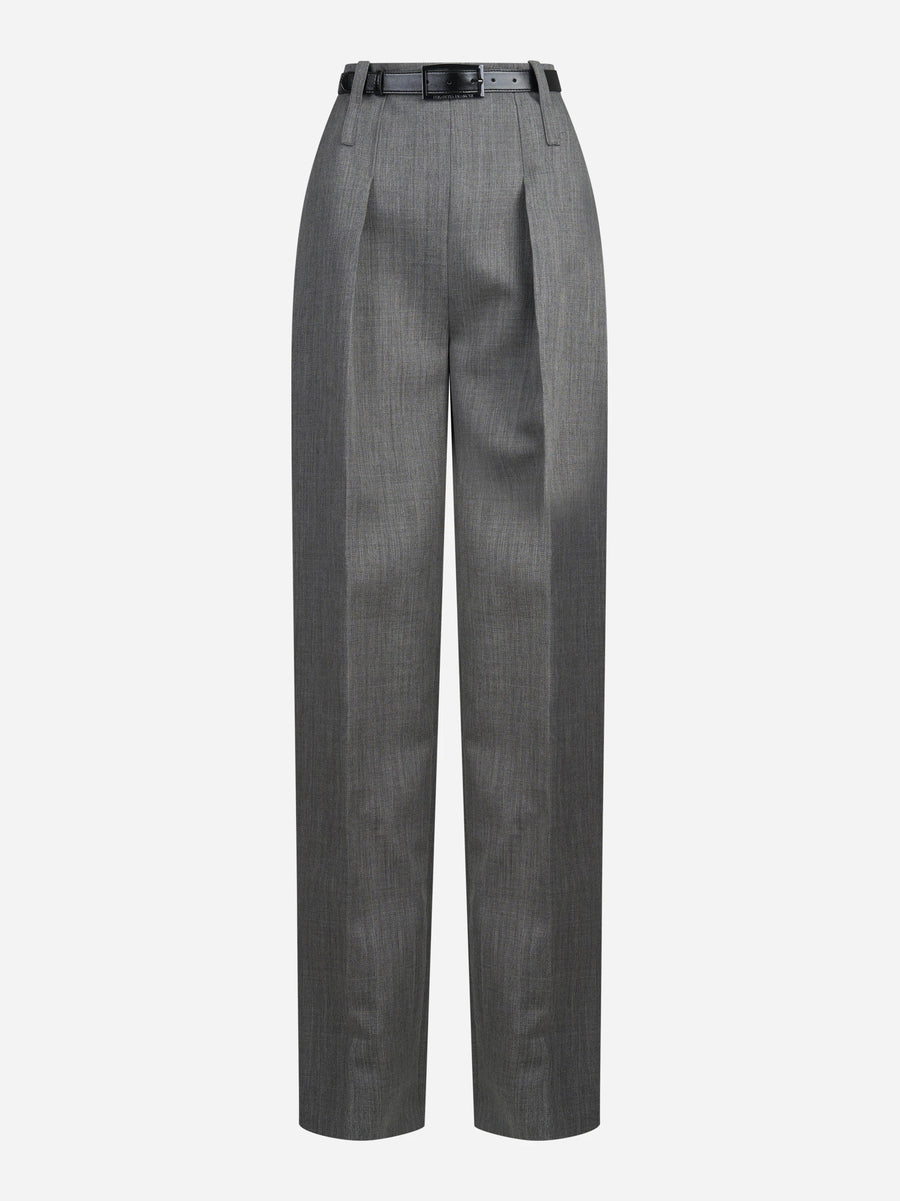 Pantaloni in lana vergine con cintura - vista frontale