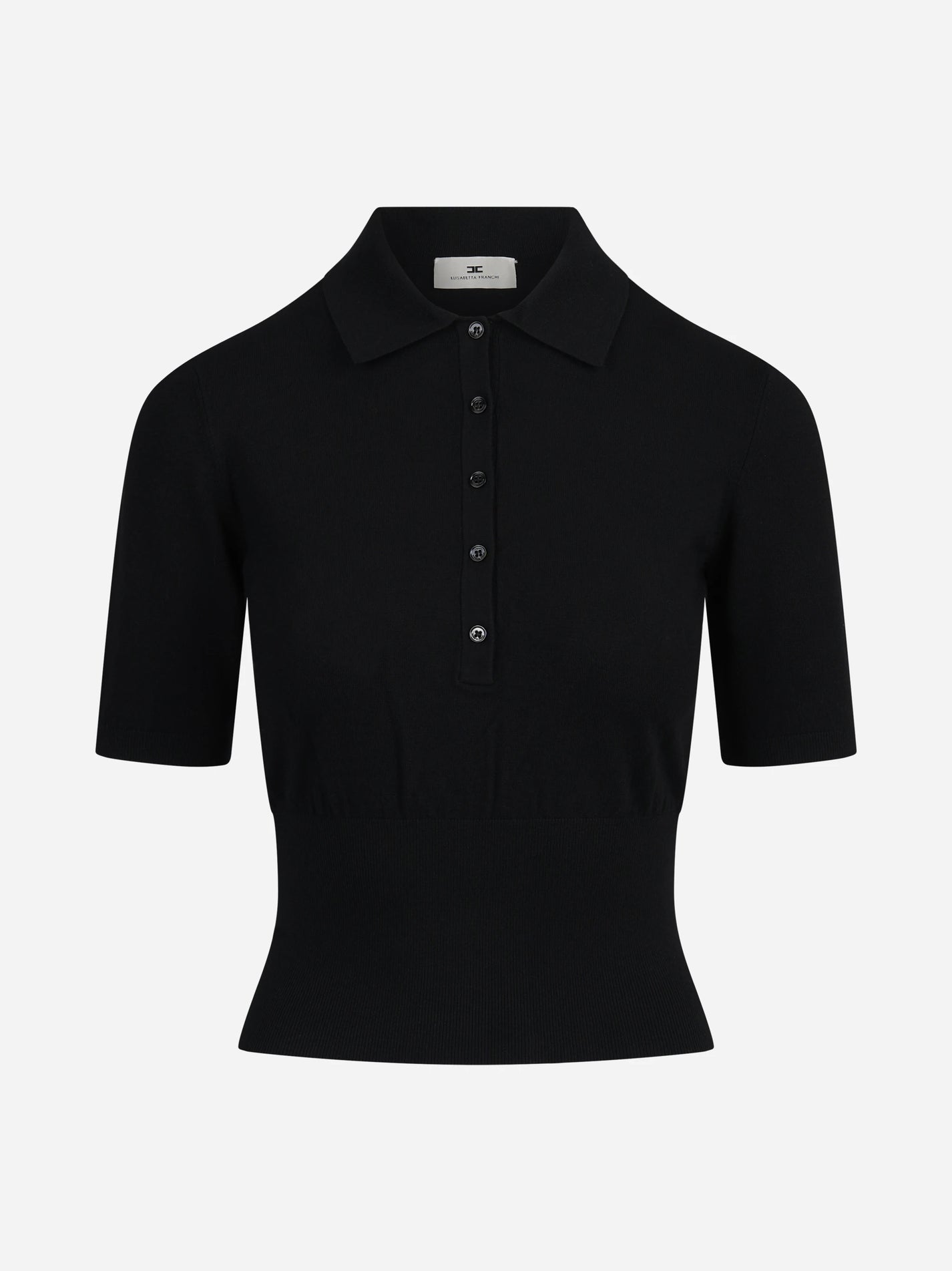 Polo aderente in maglia nera - vista frontale