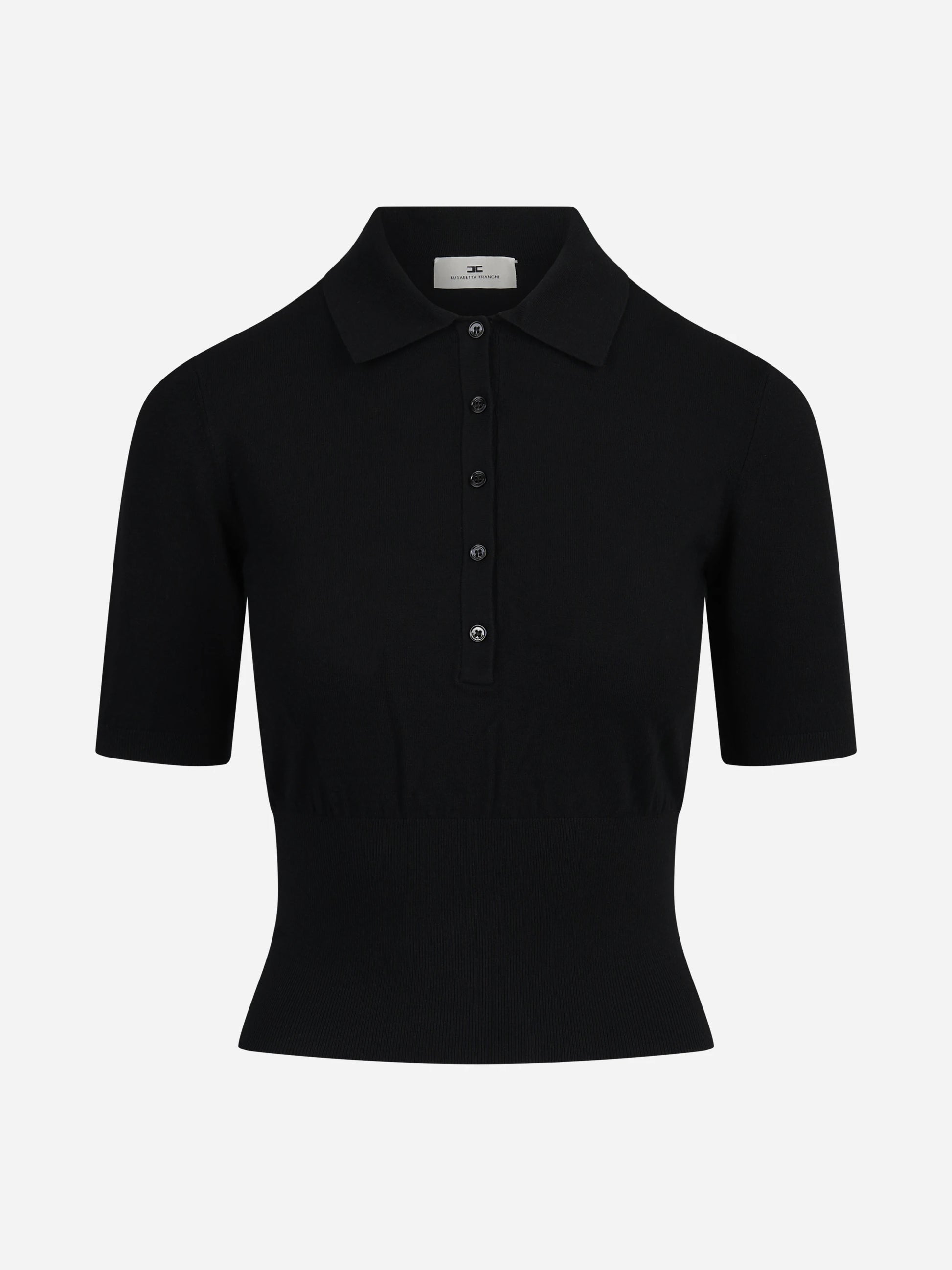 Polo aderente in maglia nera - vista frontale