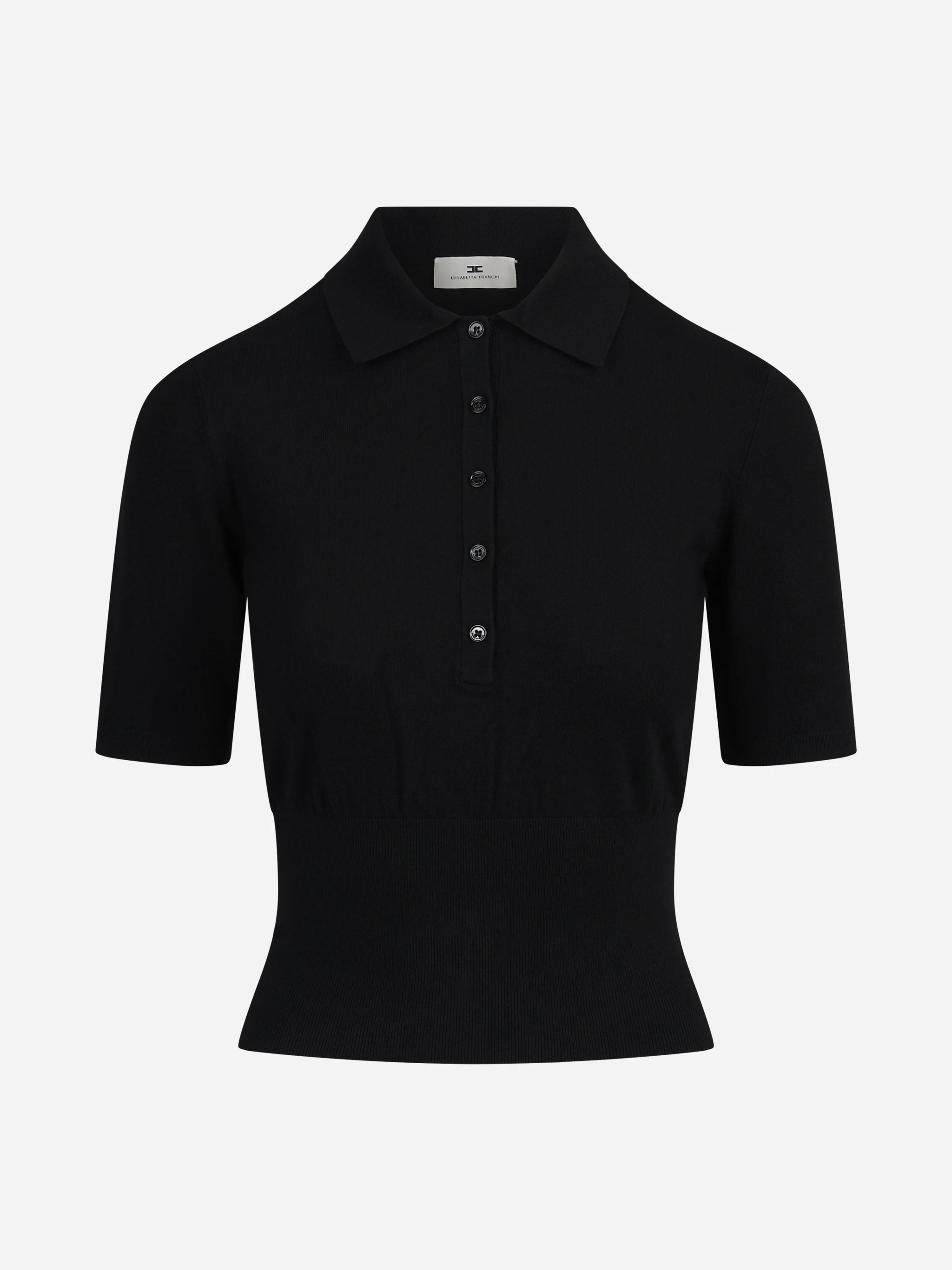 Polo aderente in maglia nera - vista frontale