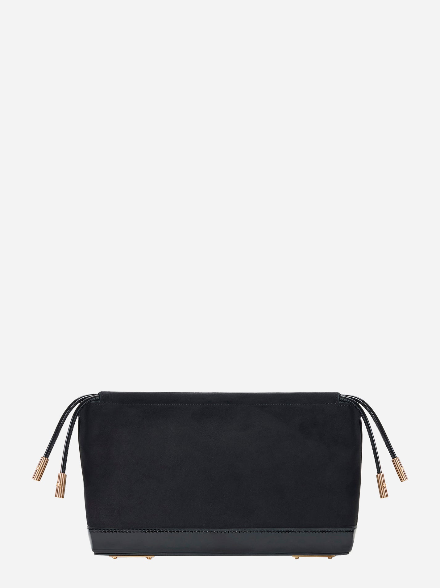 Pouch nera effetto suede di Elisabetta Franchi vista frontale con dettagli gold