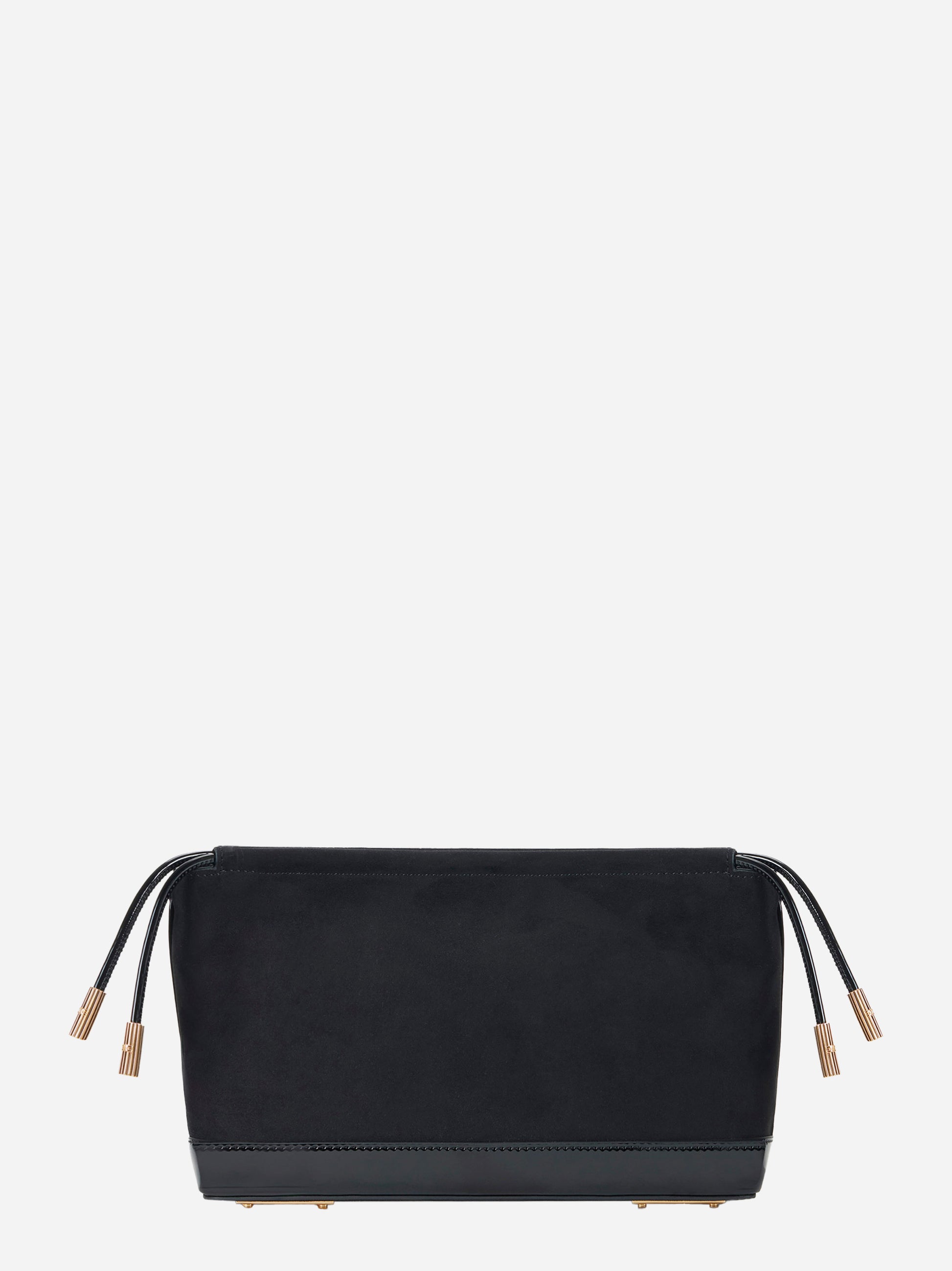 Pouch nera effetto suede di Elisabetta Franchi vista frontale con dettagli gold