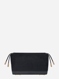 Pouch nera effetto suede di Elisabetta Franchi vista frontale con dettagli gold