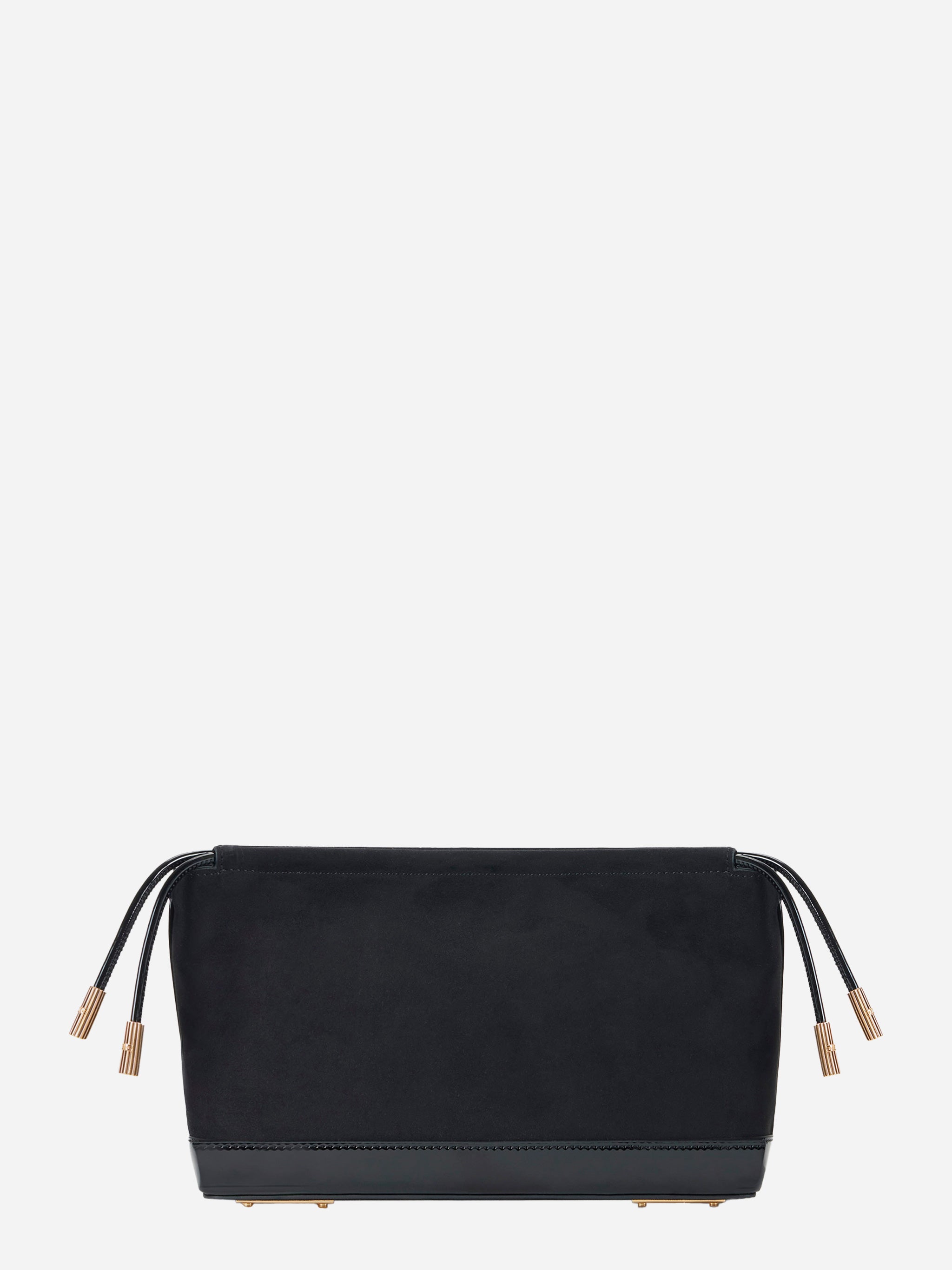 Pouch nera effetto suede di Elisabetta Franchi vista frontale con dettagli gold